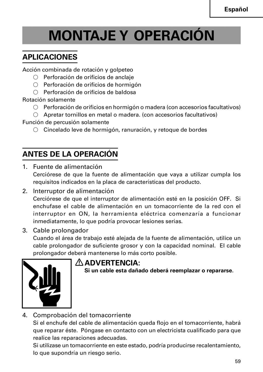 Hitachi DH30PC, DH30PB instruction manual Montaje Y Operación, Aplicaciones, Antes DE LA Operación 