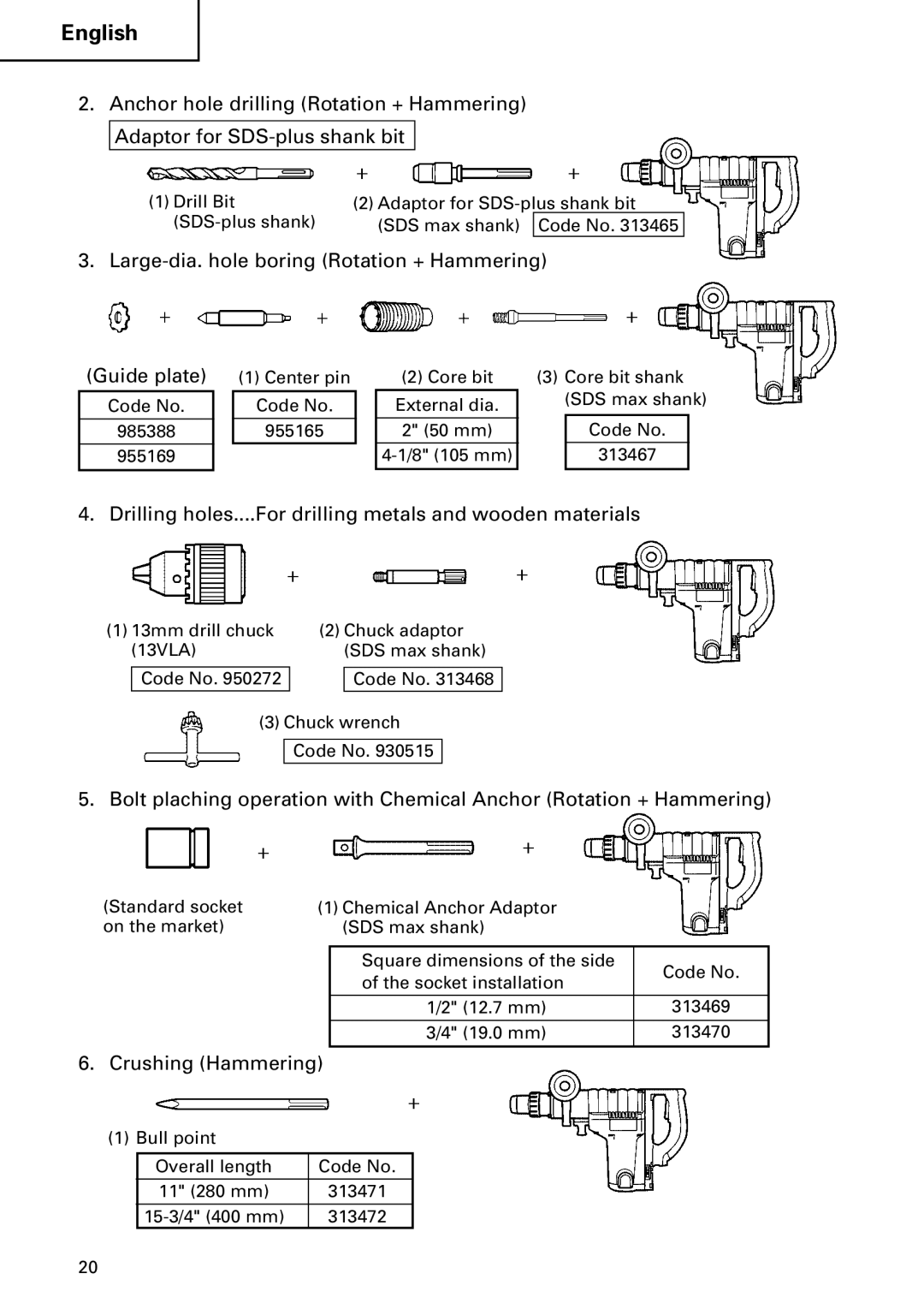 Hitachi DH40MB instruction manual Drilling holes....For drilling metals and wooden materials 