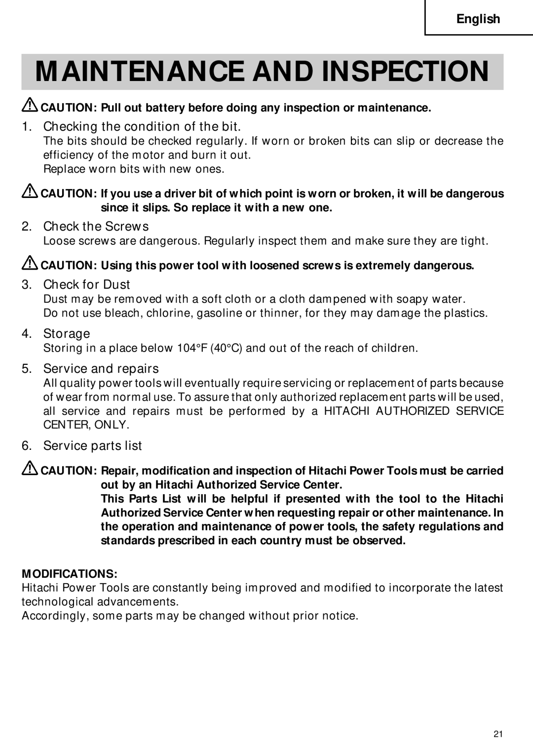 Hitachi DN 12DY instruction manual Maintenance and Inspection 