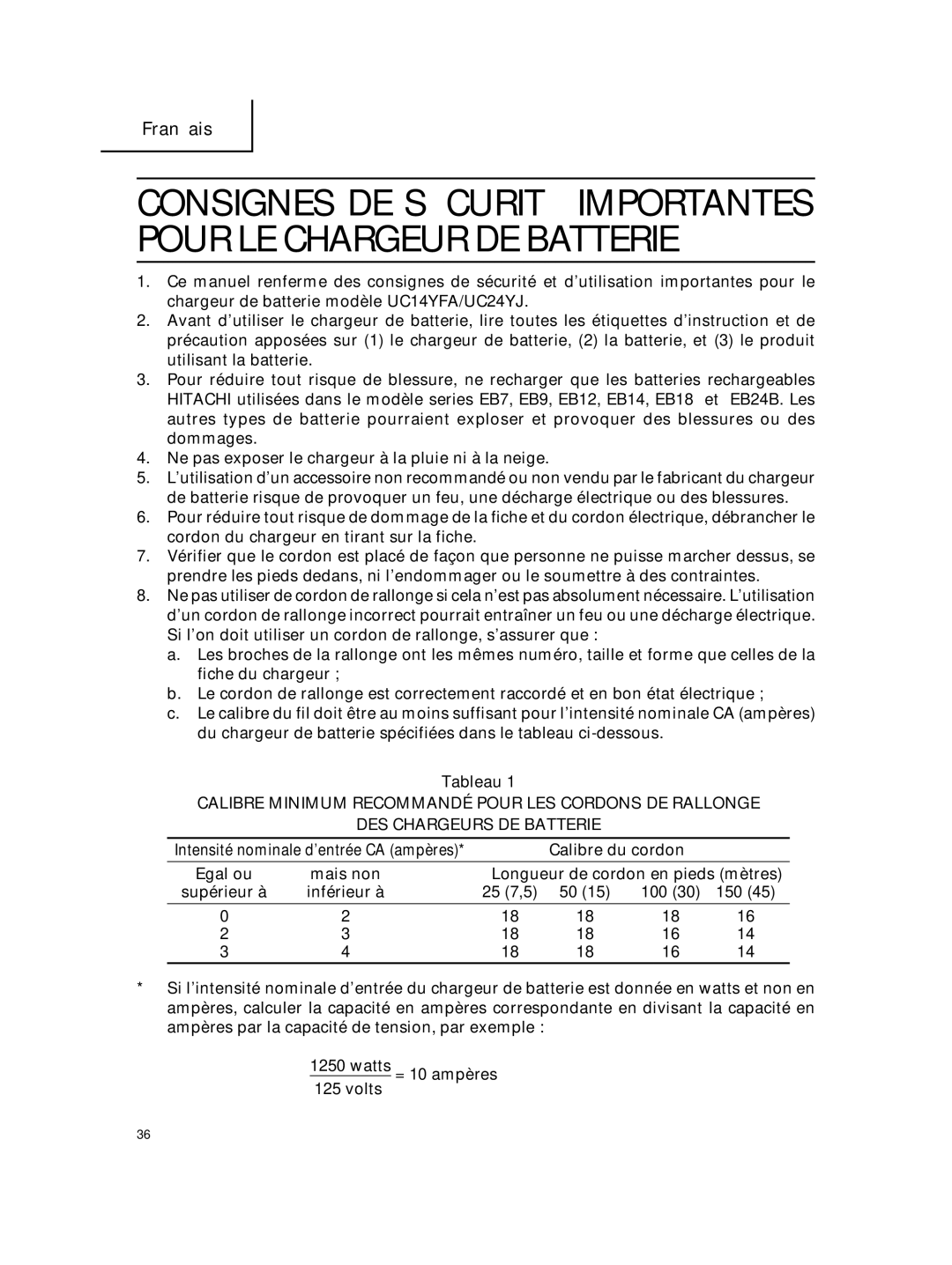 Hitachi DS 14DMR, DS 18DMR instruction manual Intensité nominale d’entrée CA ampères 