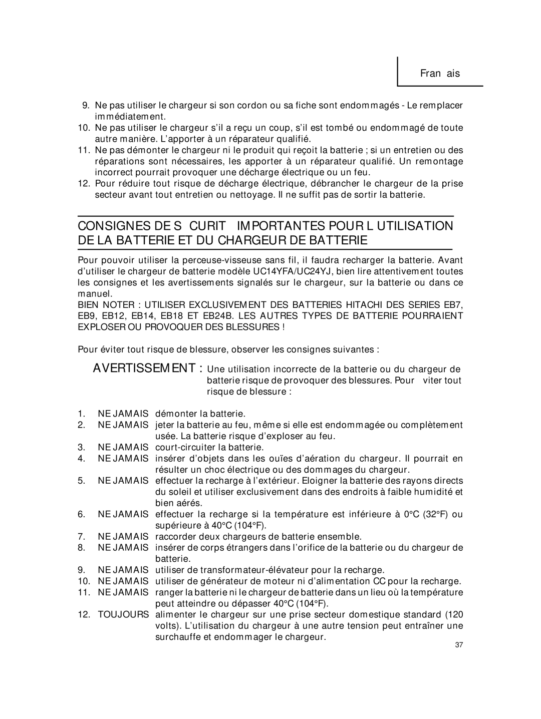 Hitachi DS 18DMR, DS 14DMR instruction manual Français 