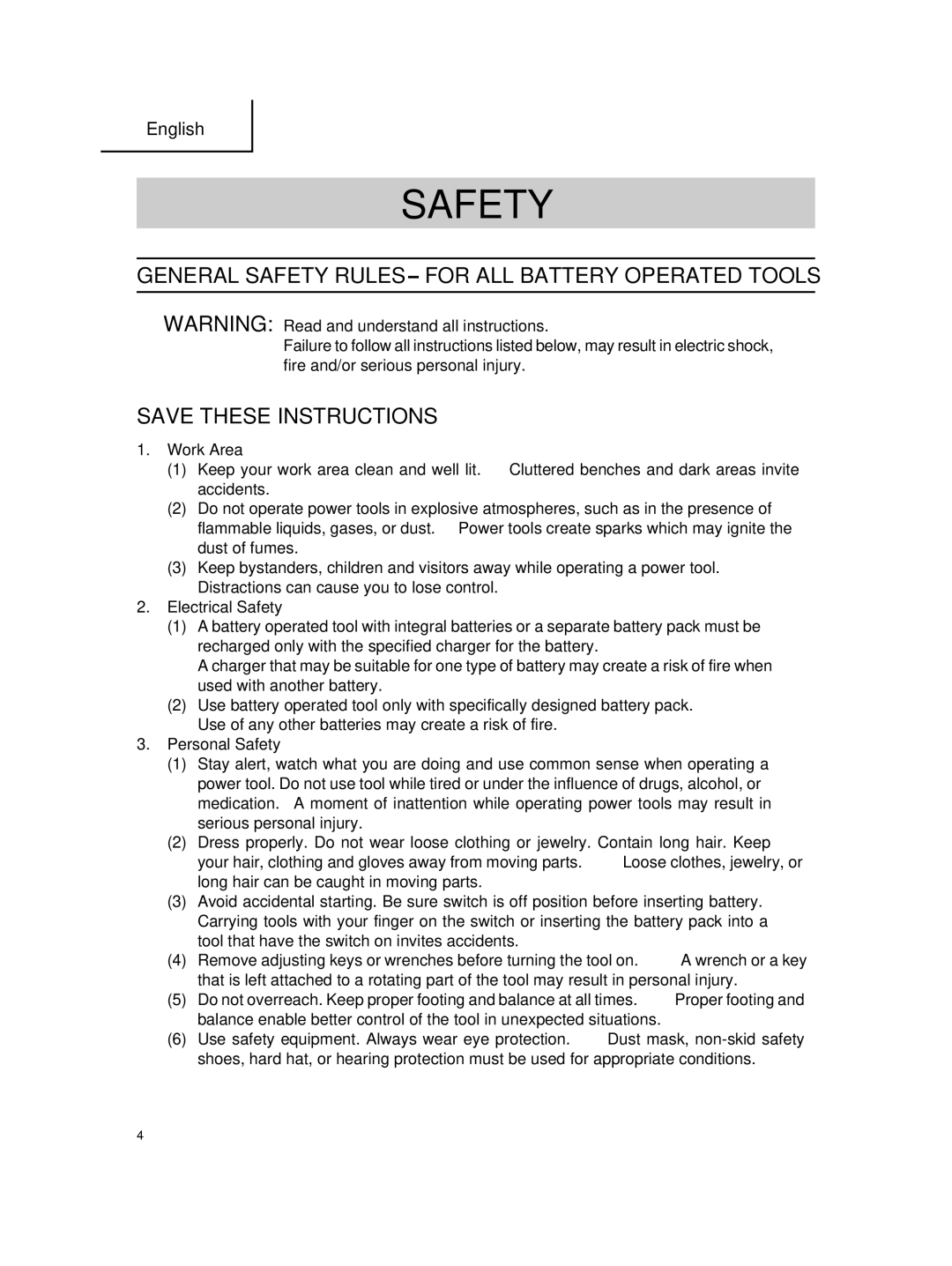 Hitachi DS 14DMR, DS 18DMR instruction manual General Safety Rules for ALL Battery Operated Tools 