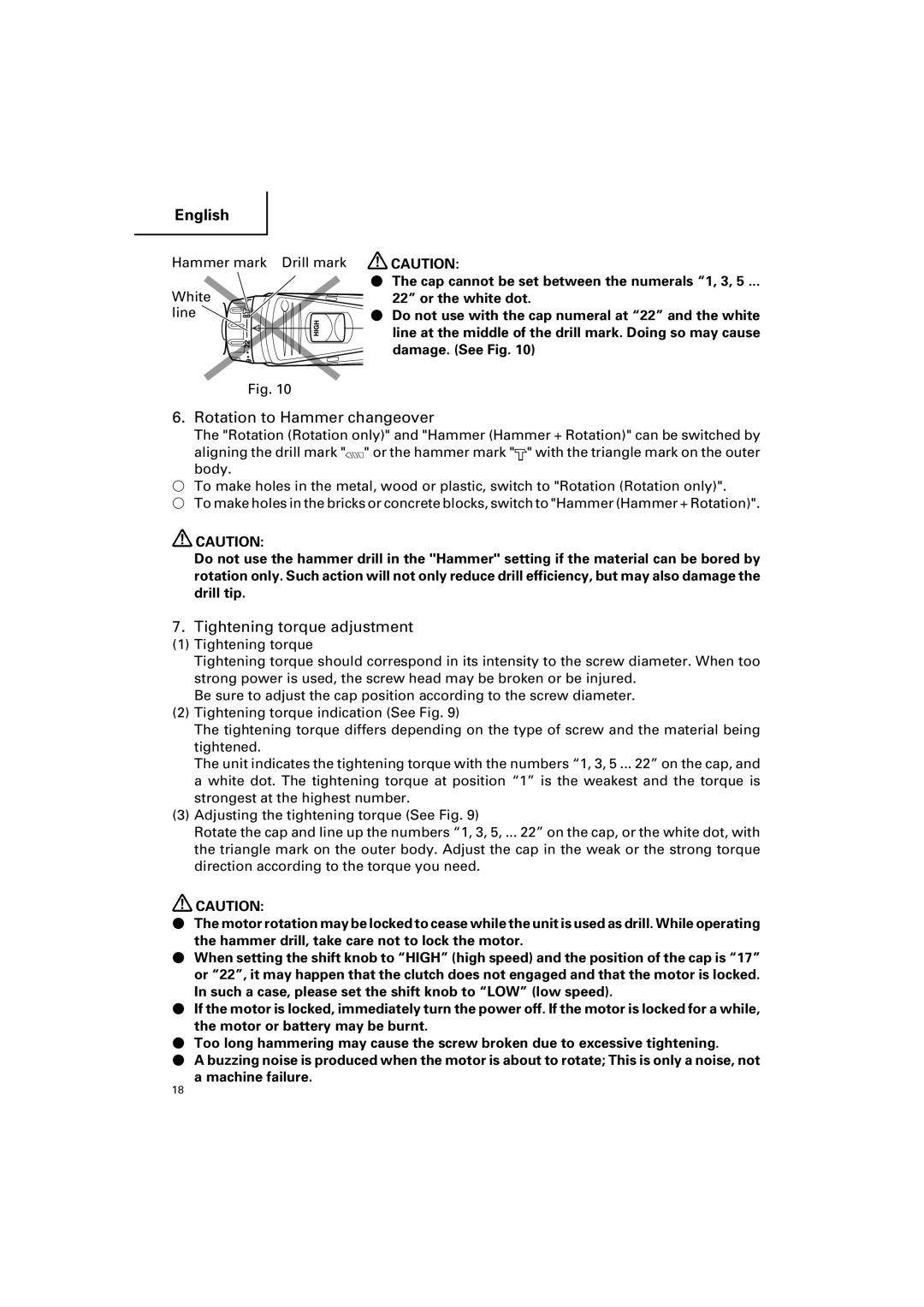 Hitachi DV 18DV, DV 14DV instruction manual Rotation to Hammer changeover, Tightening torque adjustment 