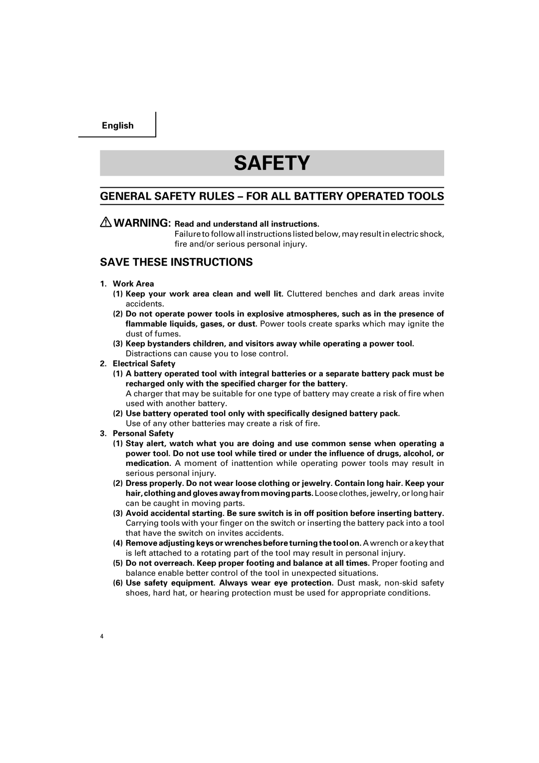 Hitachi DV 18DV, DV 14DV instruction manual General Safety Rules for ALL Battery Operated Tools 