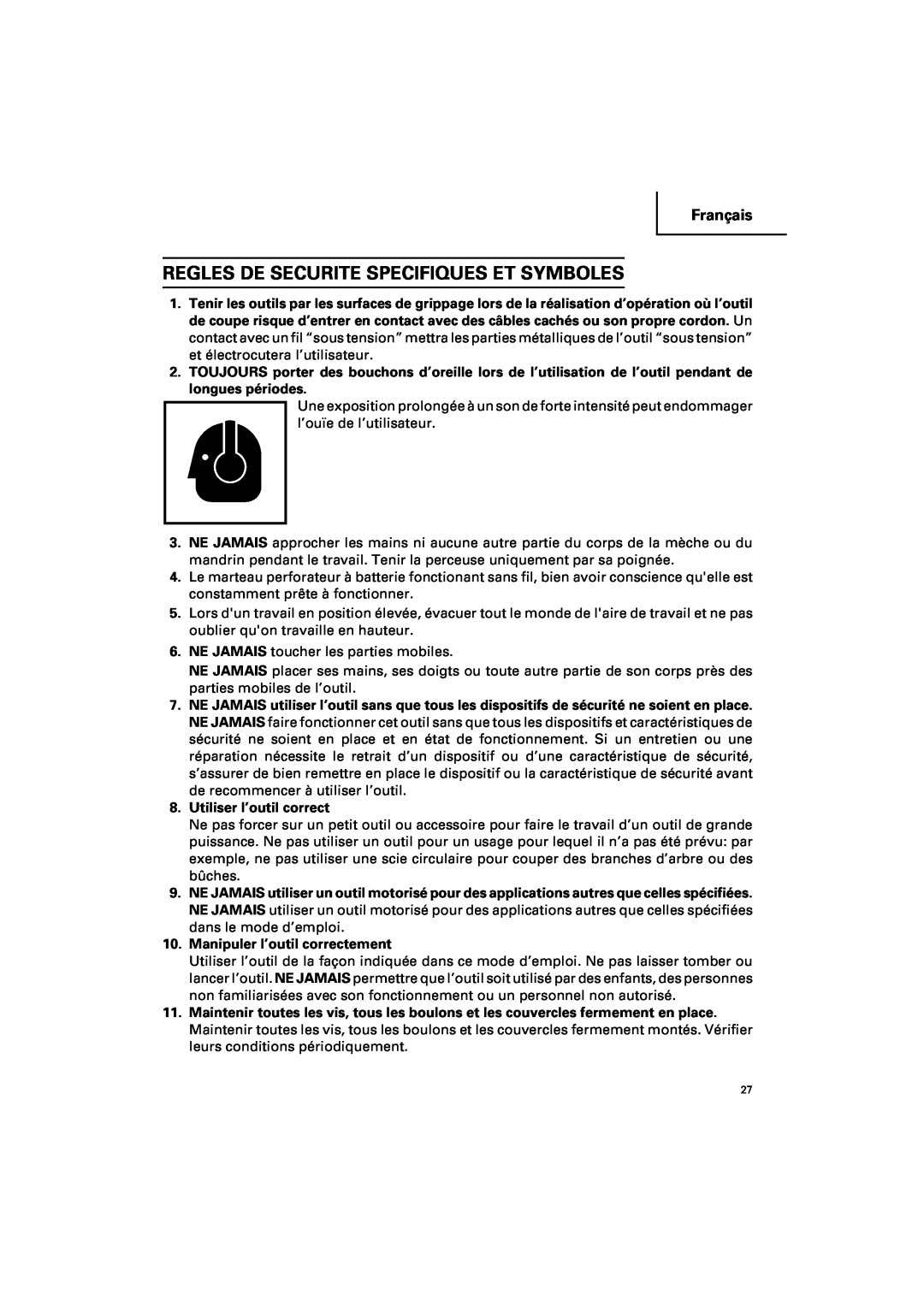 Hitachi DV 14DV, DV 18DV instruction manual Regles De Securite Specifiques Et Symboles, Français 