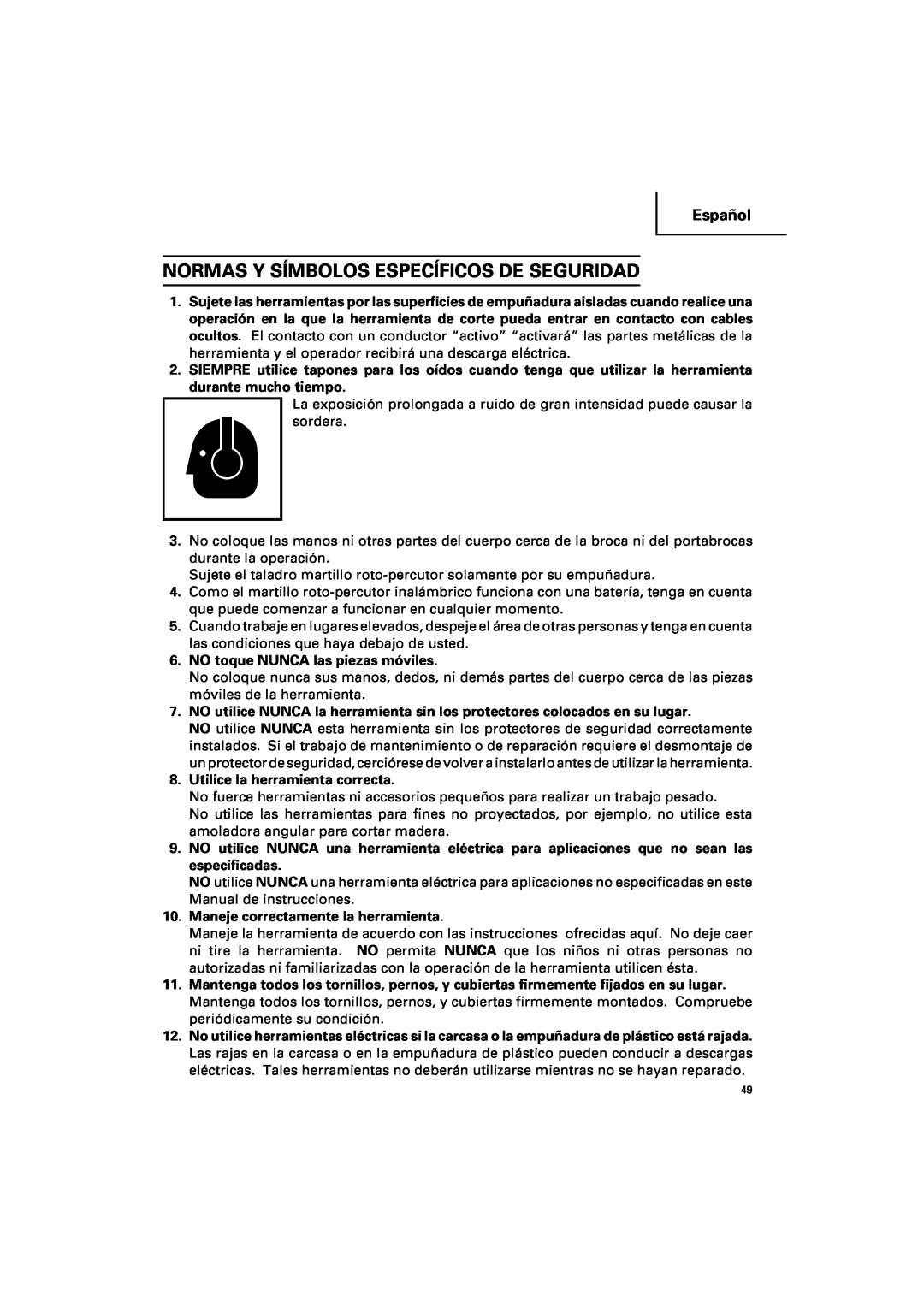 Hitachi DV 14DV, DV 18DV instruction manual Normas Y Símbolos Específicos De Seguridad, Español 