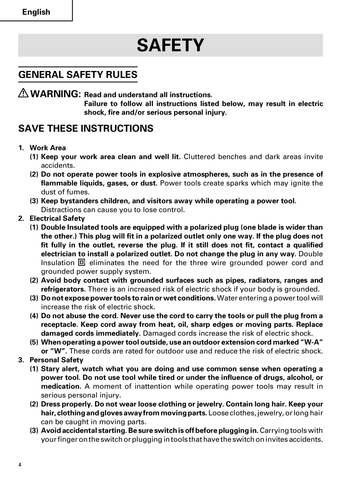 Hitachi DV 20VB instruction manual General Safety Rules 