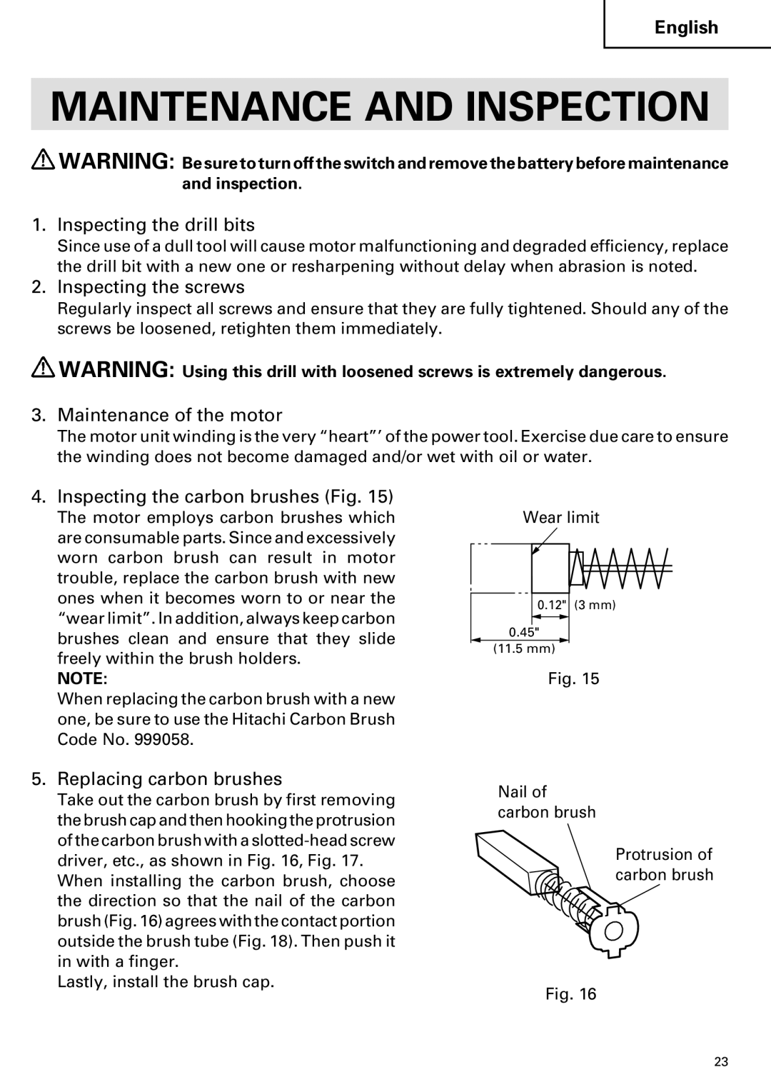 Hitachi DV 24DV instruction manual Maintenance and Inspection 