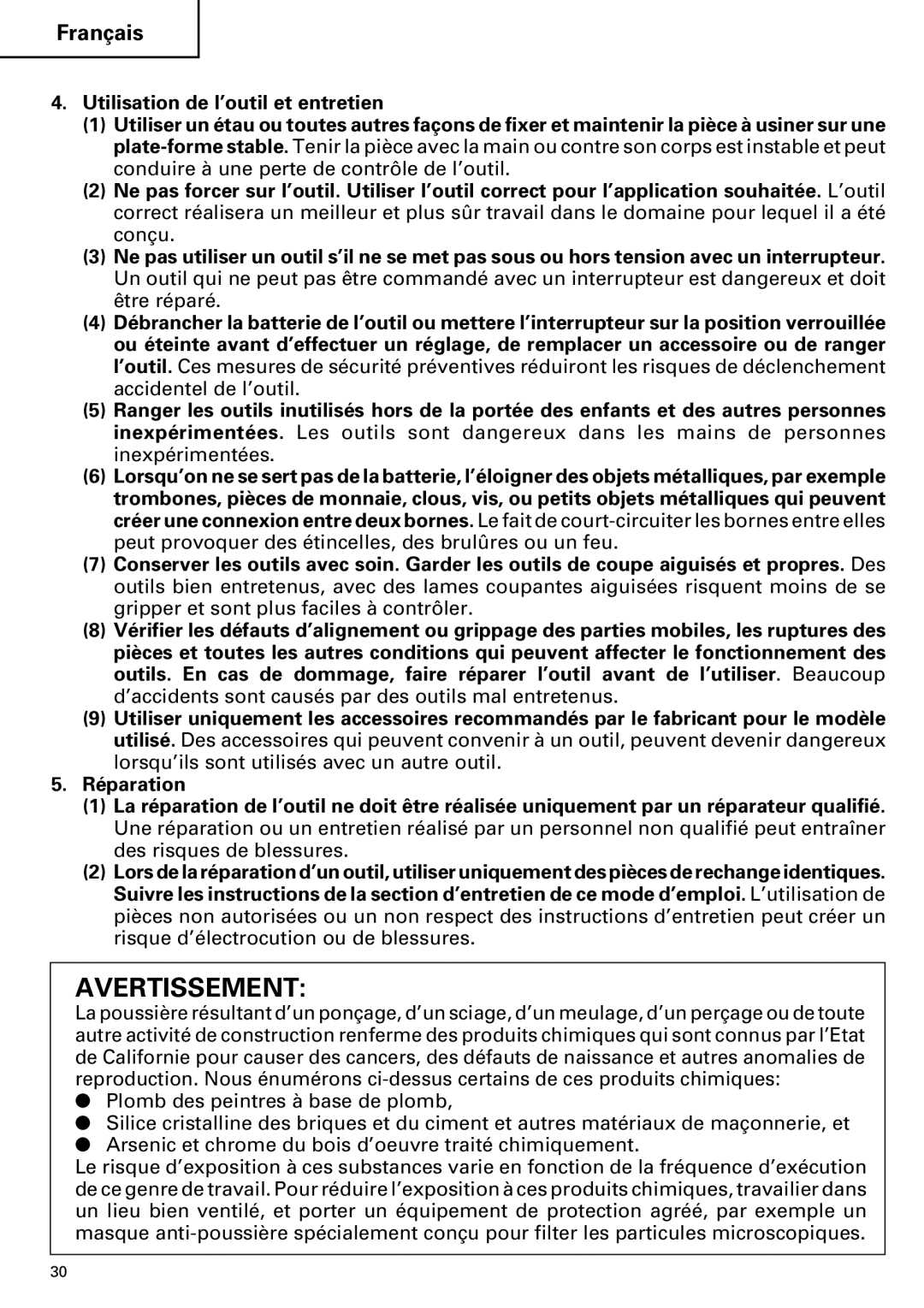 Hitachi DV 24DV instruction manual Avertissement 