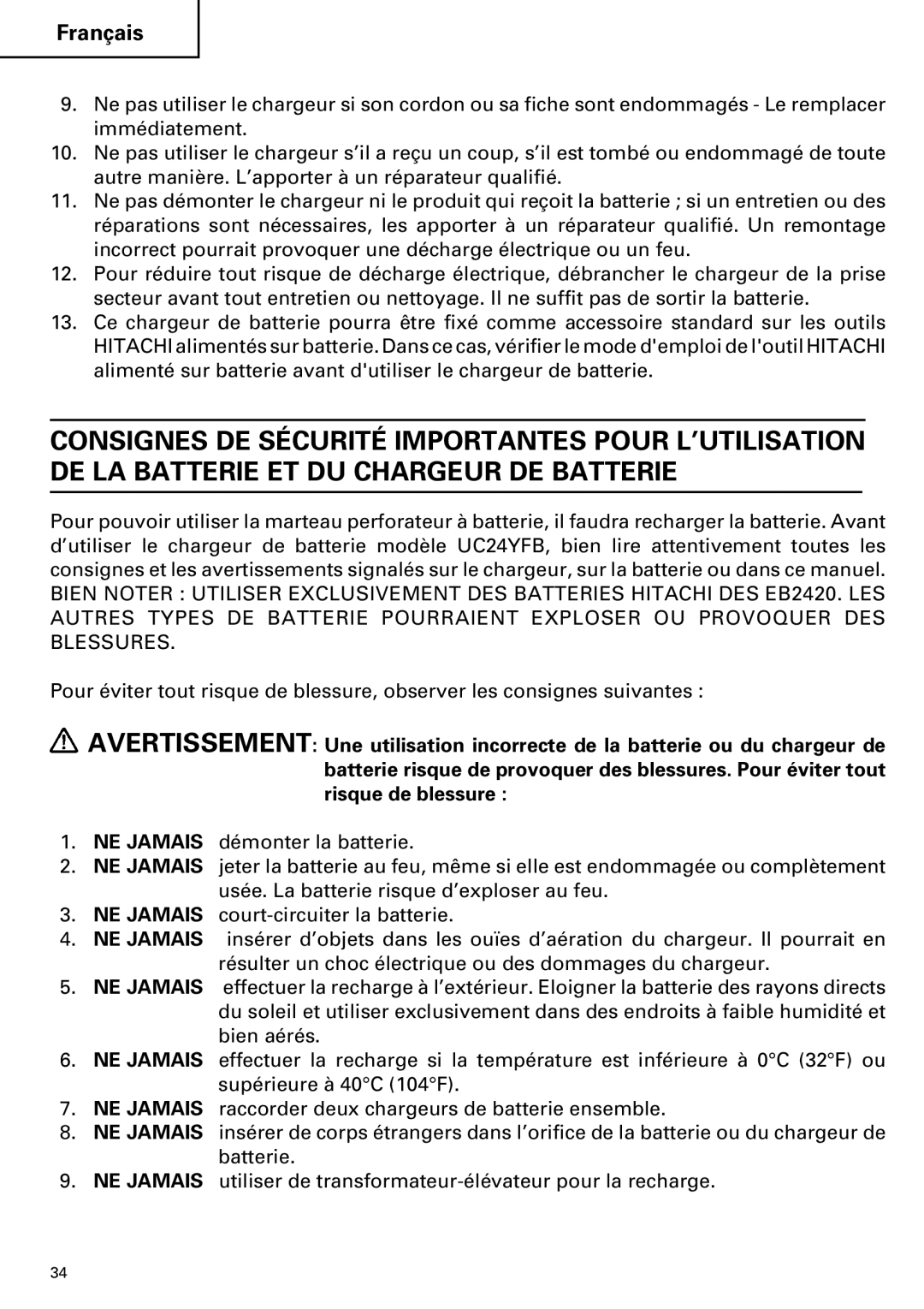 Hitachi DV 24DV instruction manual Français 