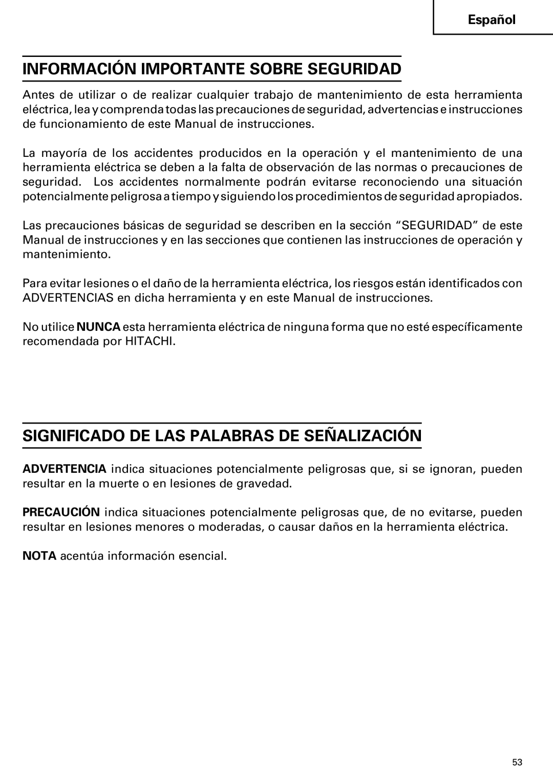 Hitachi DV 24DV instruction manual Información Importante Sobre Seguridad, Significado DE LAS Palabras DE Señalización 