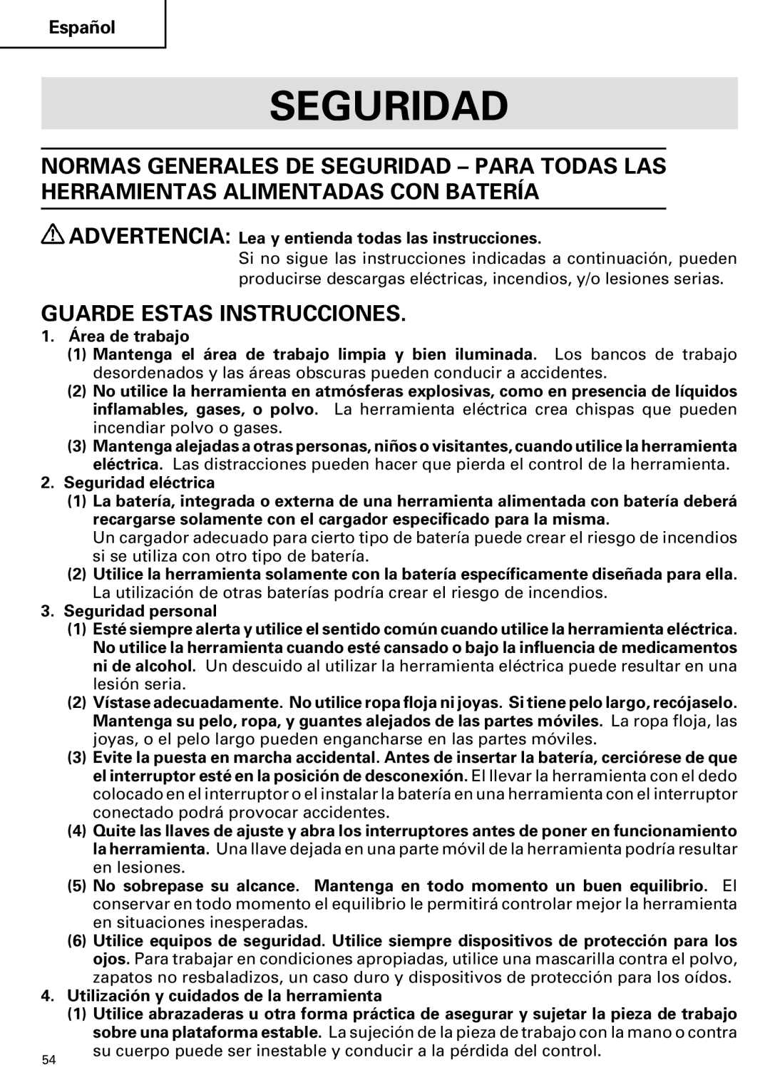 Hitachi DV 24DV Seguridad, Guarde Estas Instrucciones, Advertencia Lea y entienda todas las instrucciones 