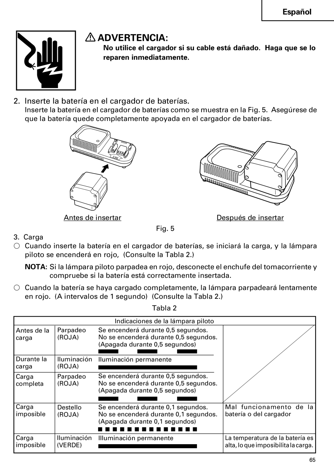 Hitachi DV 24DV instruction manual Inserte la batería en el cargador de baterías, Roja 