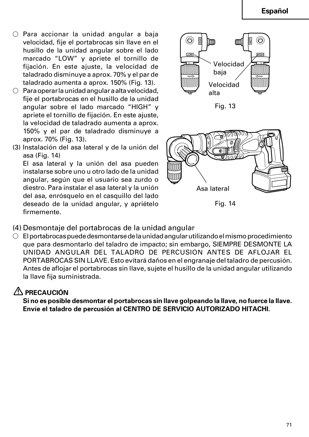 Hitachi DV 24DV instruction manual Desmontaje del portabrocas de la unidad angular 