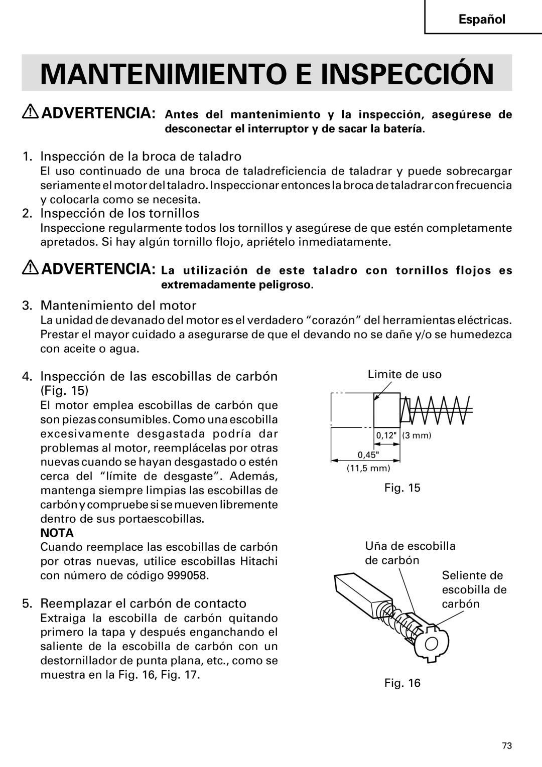 Hitachi DV 24DV instruction manual Mantenimiento E Inspección 