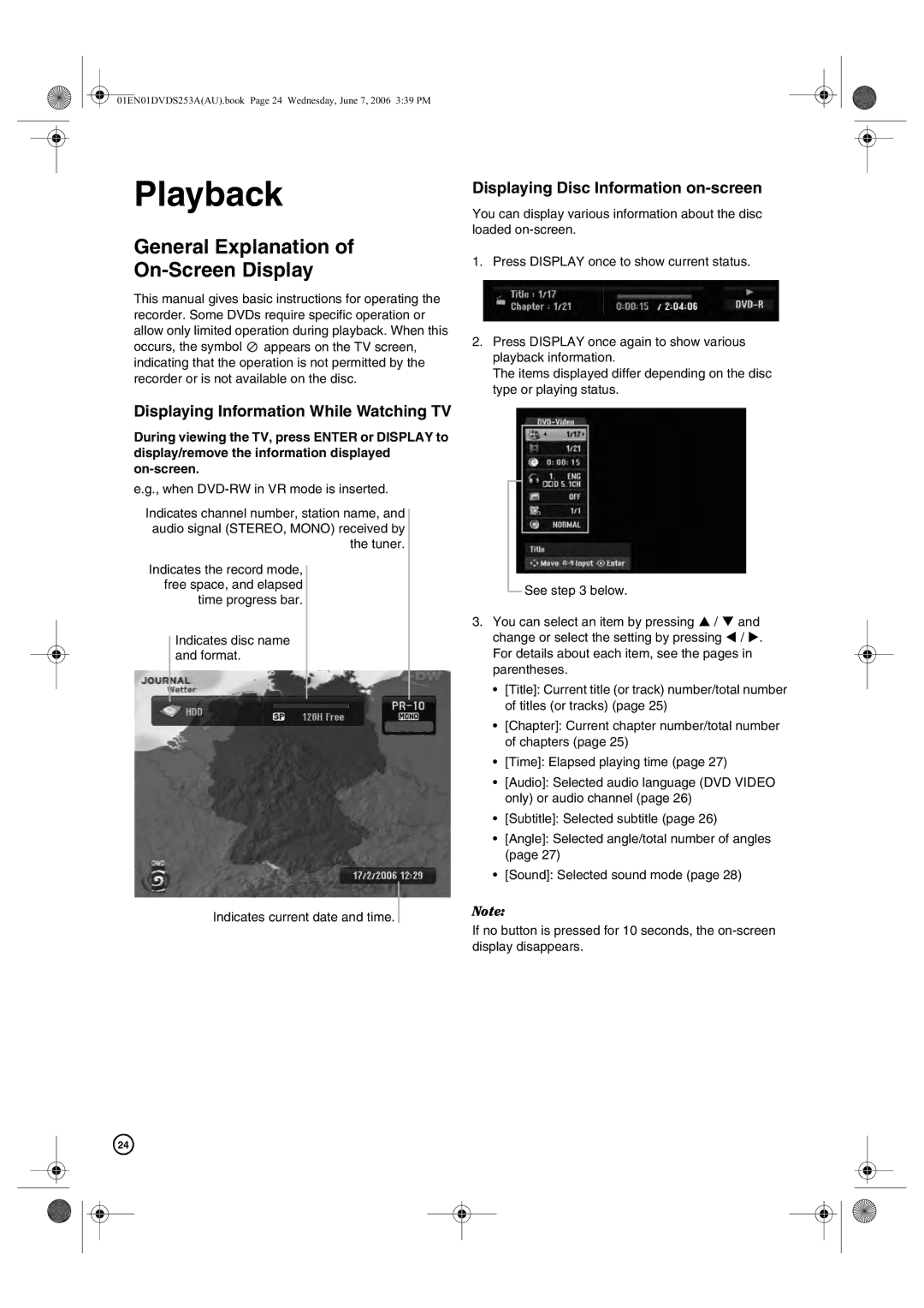 Hitachi DV-DS253A, DV-DS163A manual General Explanation On-Screen Display, Displaying Information While Watching TV 