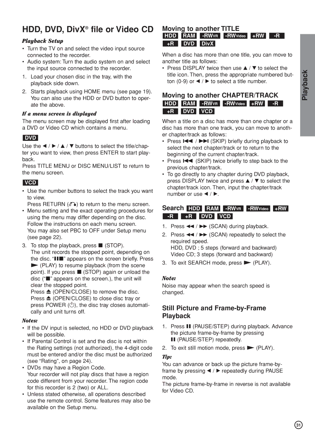 Hitachi DV-DS161E, DV-DS81E HDD, DVD, DivX file or Video CD, Moving to another Title, Moving to another CHAPTER/TRACK 