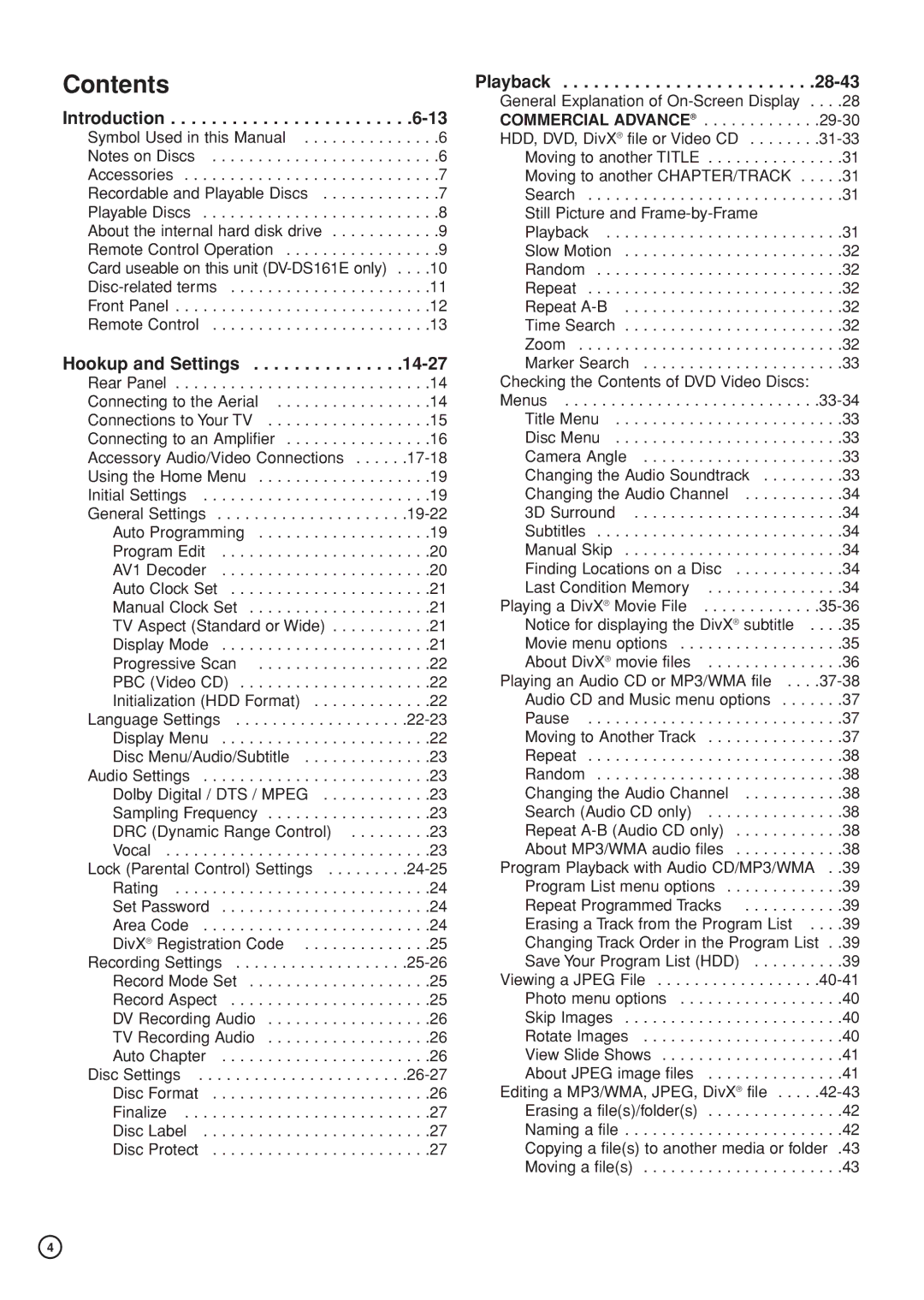 Hitachi DV-DS81E, DV-DS161E instruction manual Contents 