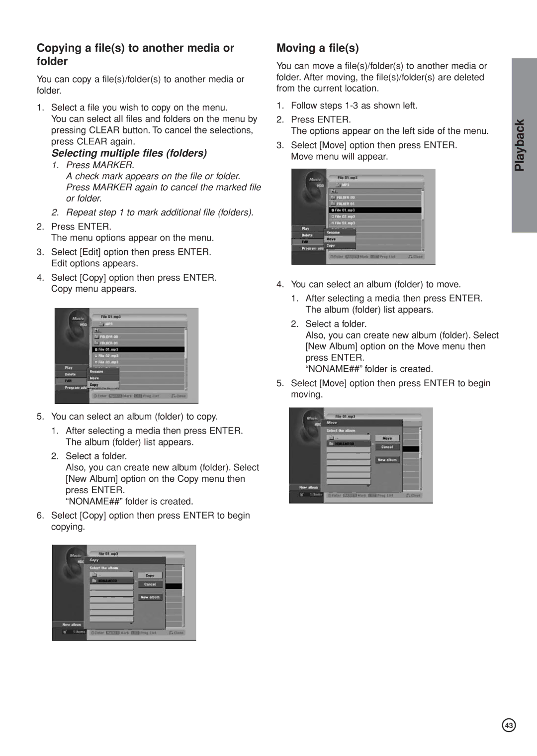 Hitachi DV-DS161E, DV-DS81E instruction manual Copying a files to another media or folder, Moving a files 