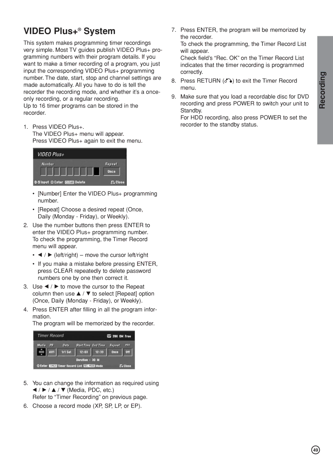 Hitachi DV-DS161E, DV-DS81E instruction manual Video Plus+ System 