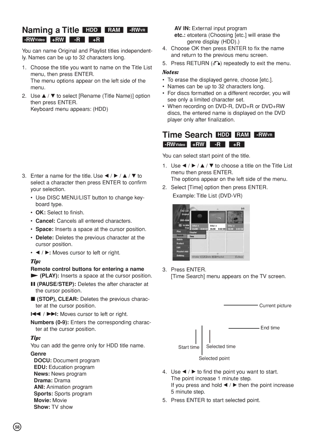 Hitachi DV-DS81E, DV-DS161E instruction manual Time Search HDD RAM -RWVR, Hdd Ram -Rw 