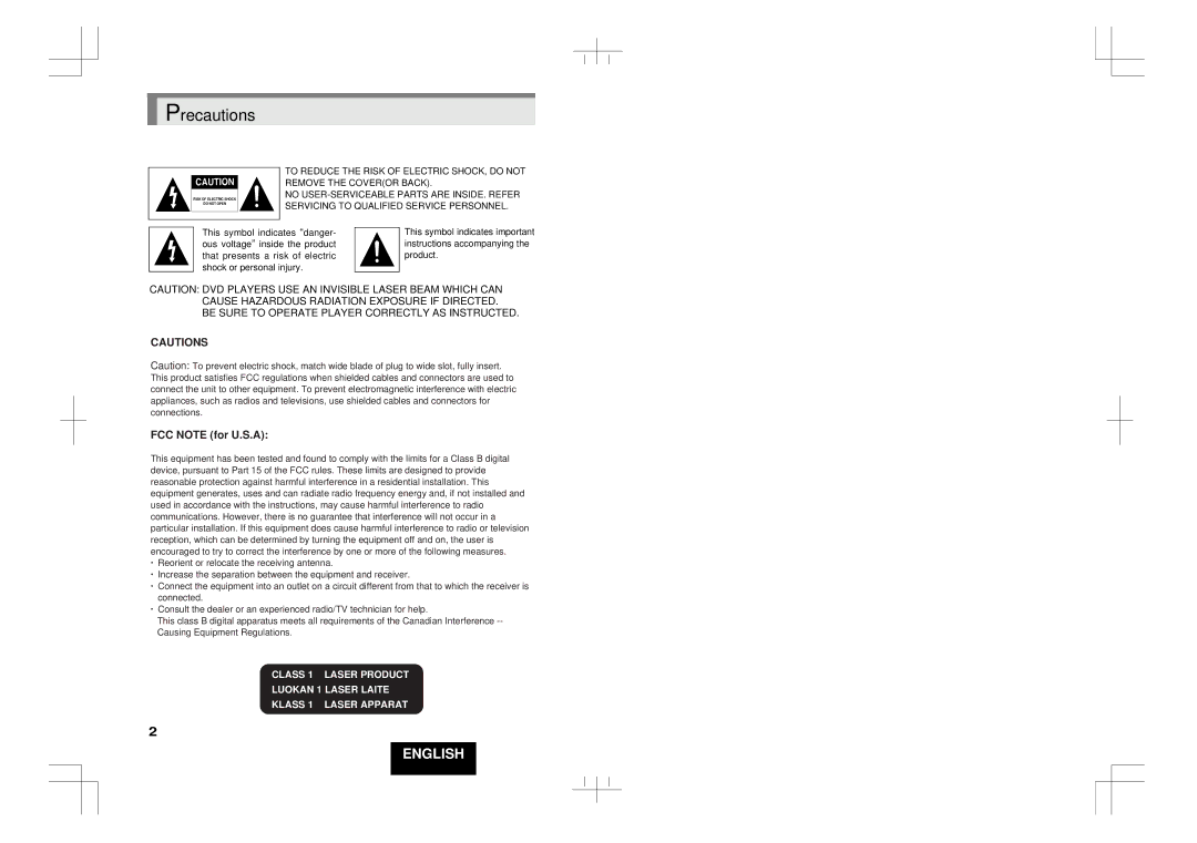 Hitachi DV-P313U instruction manual Precautions, FCC Note for U.S.A 