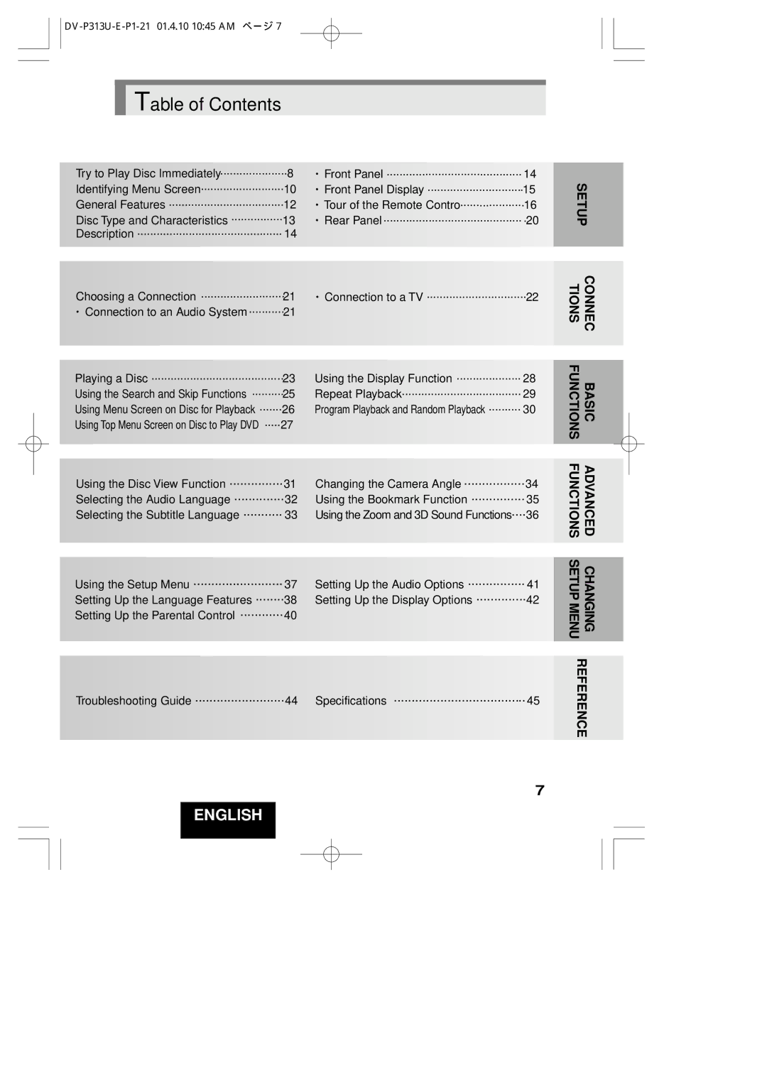 Hitachi DV-P313U instruction manual Table of Contents 