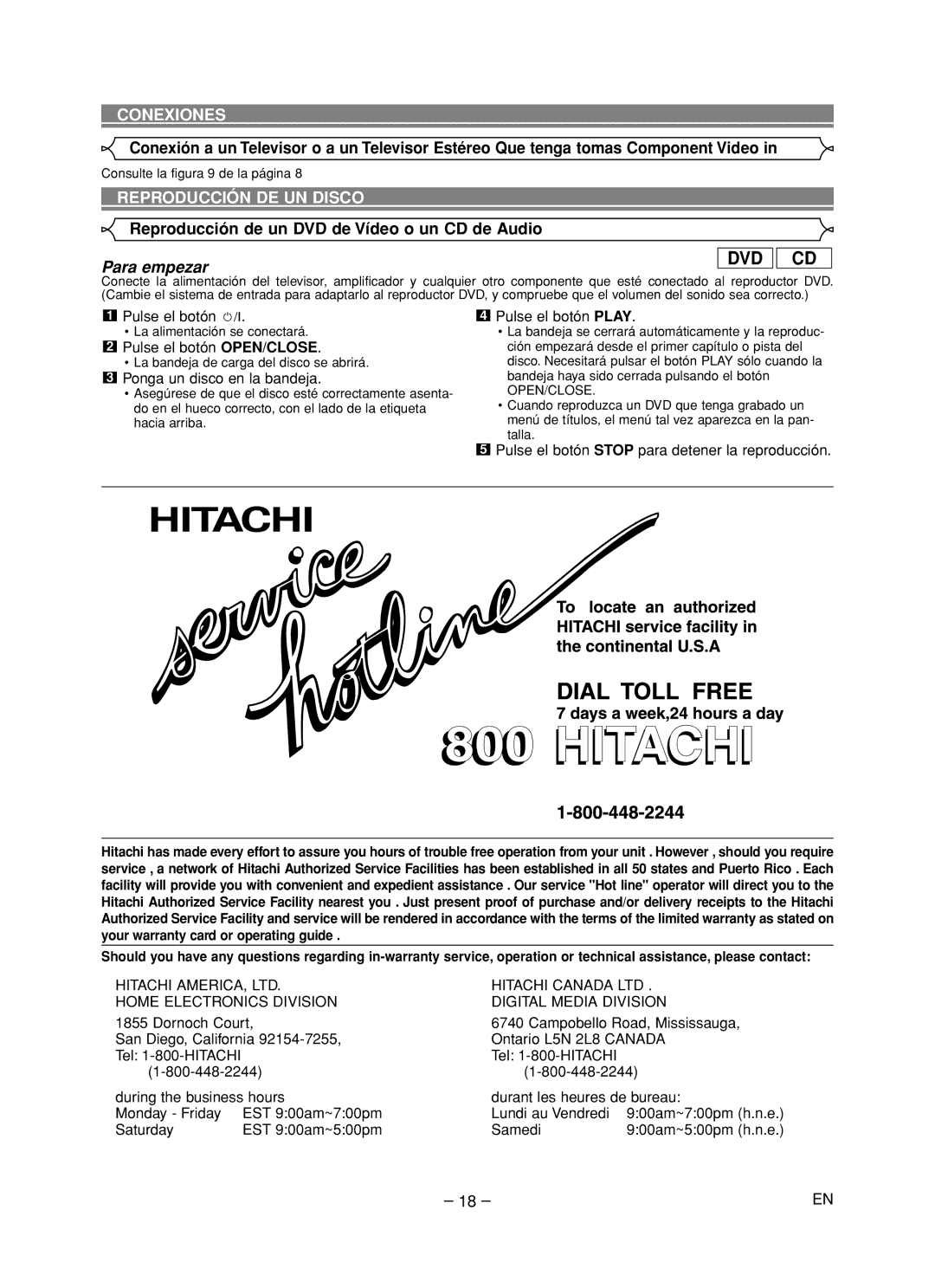 Hitachi DV-P533U instruction manual Reproducción DE UN Disco, Reproducción de un DVD de Vídeo o un CD de Audio 