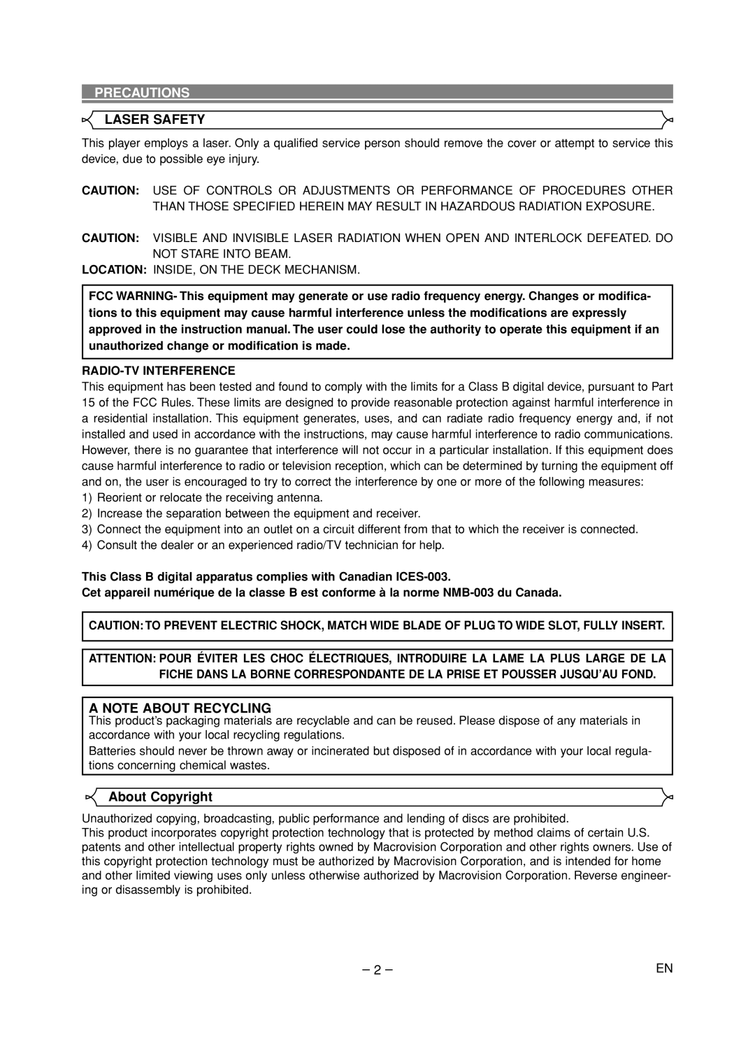 Hitachi DV-P533U instruction manual Precautions, About Copyright, RADIO-TV Interference 