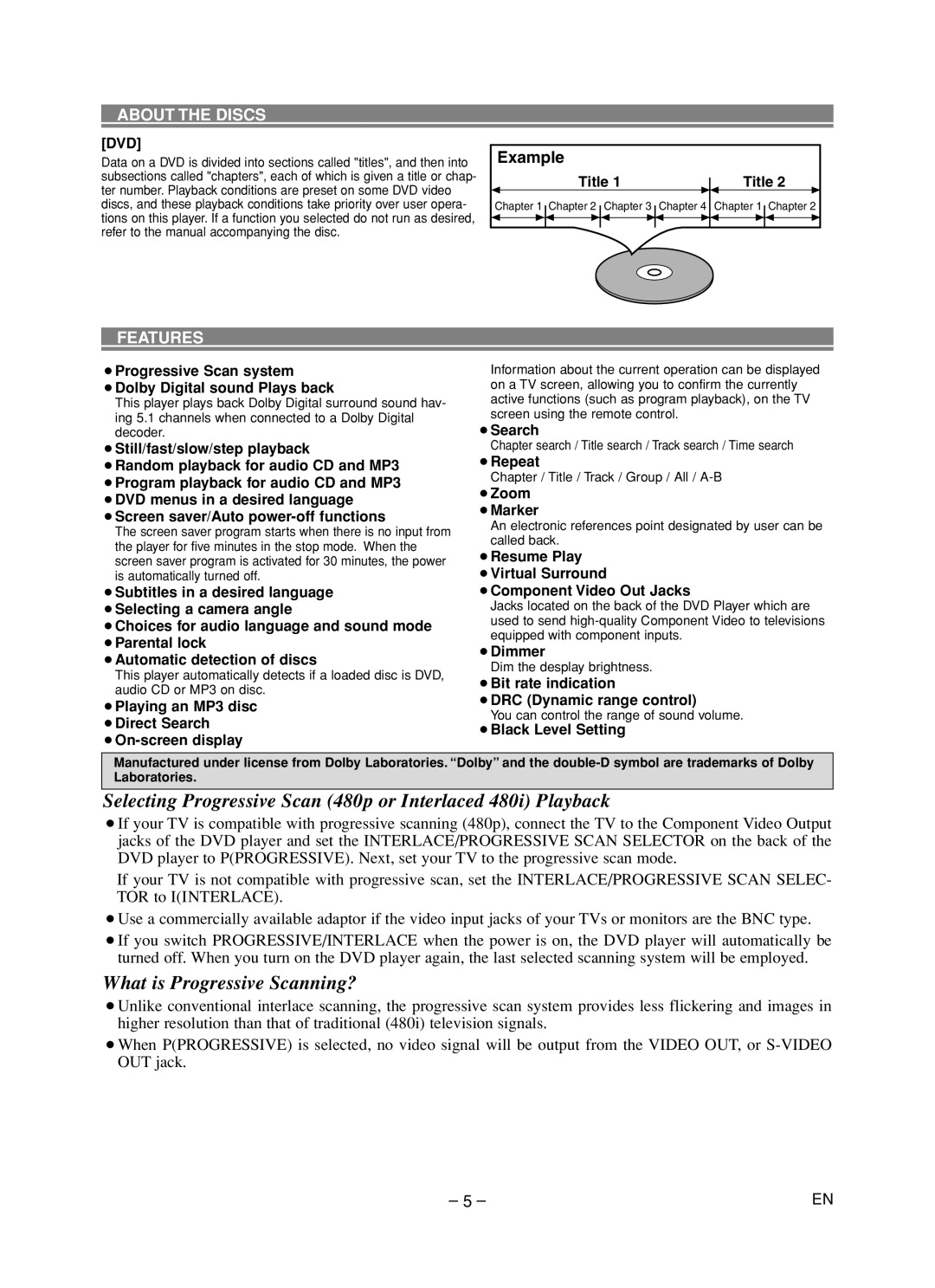 Hitachi DV-P533U instruction manual Features, Dvd 