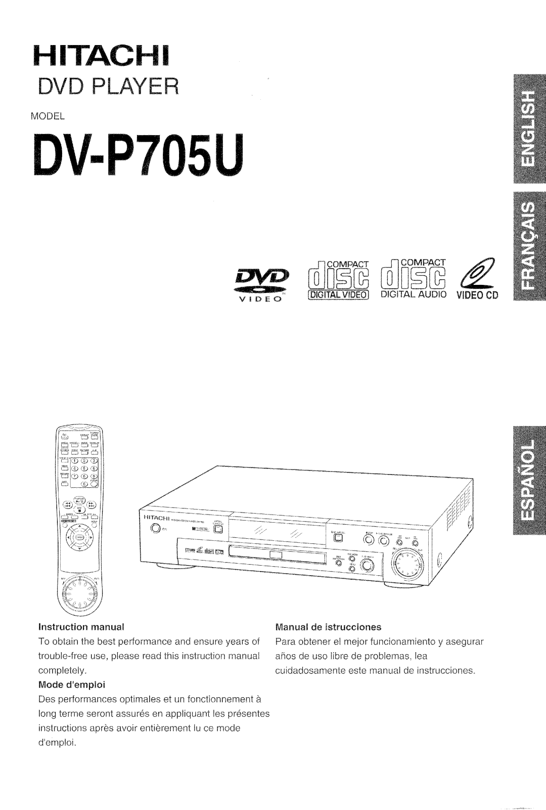 Hitachi DV-P705U manual 