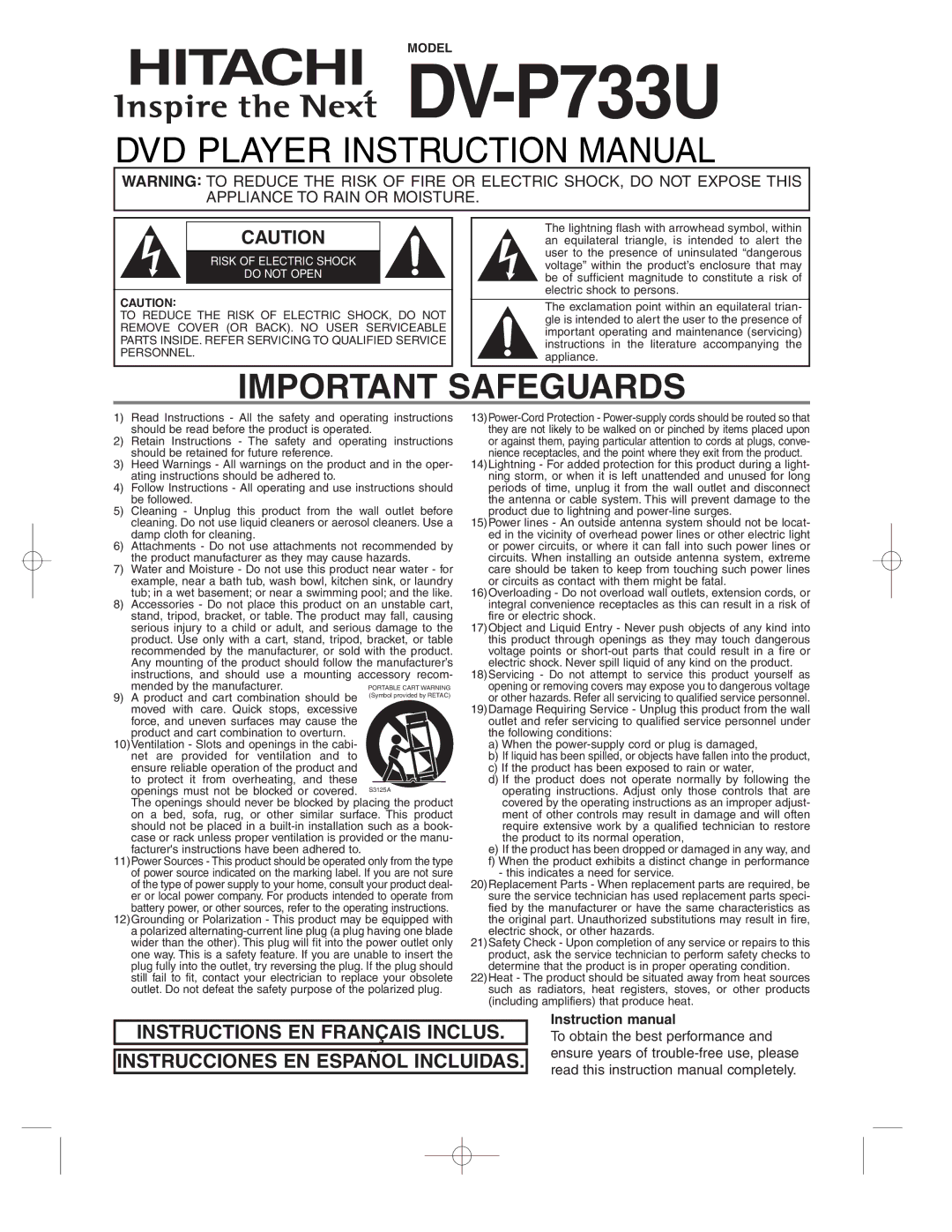 Hitachi DV-P733U instruction manual Model 