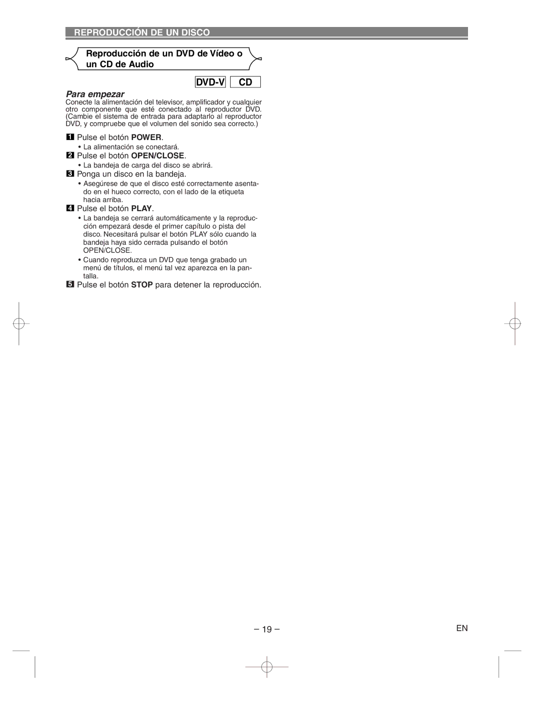 Hitachi DV-P733U instruction manual Reproducción DE UN Disco, Reproducción de un DVD de Vídeo o un CD de Audio 