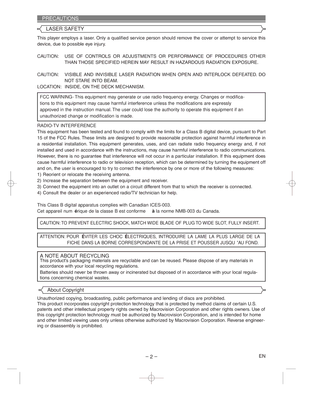 Hitachi DV-P733U instruction manual Precautions, About Copyright, RADIO-TV Interference 