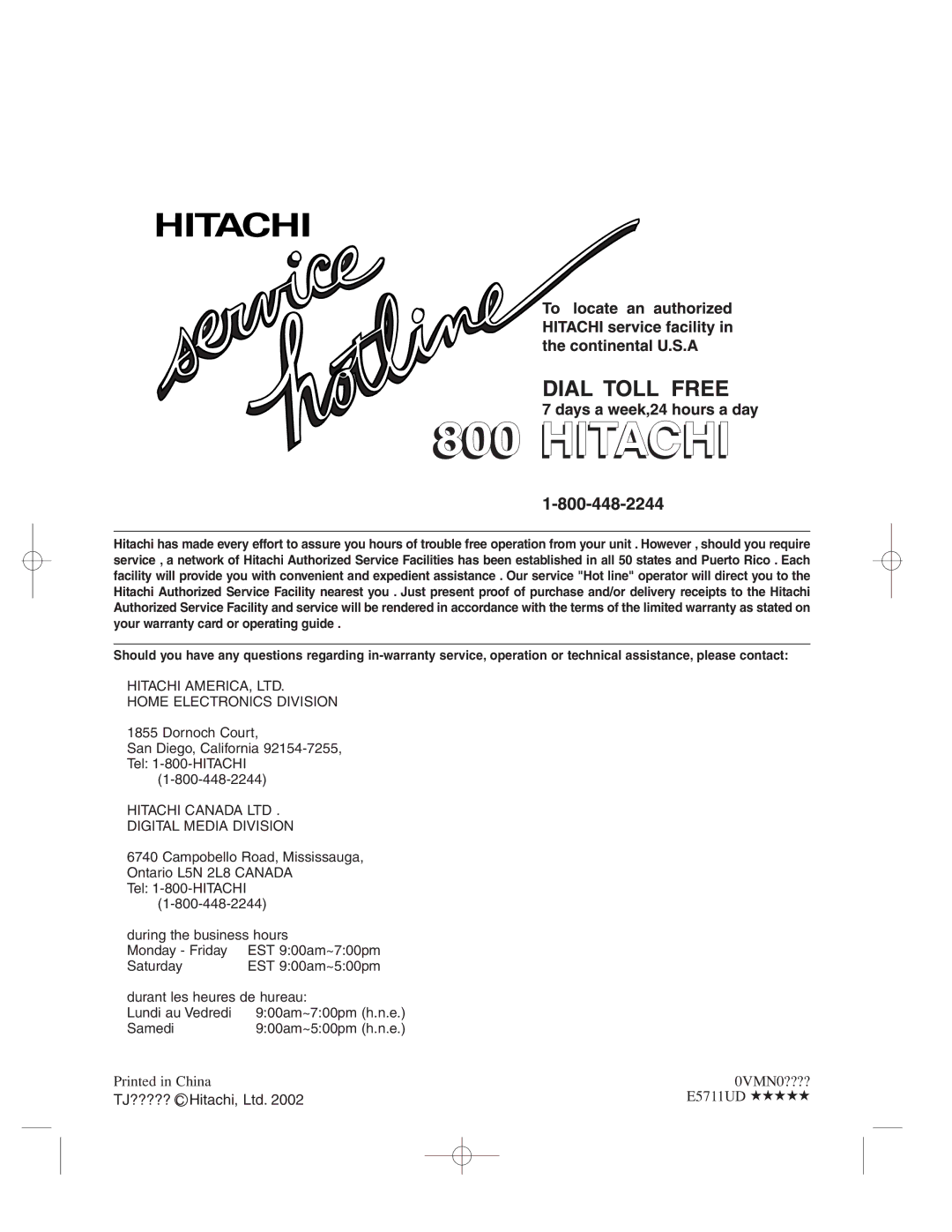 Hitachi DV-P733U instruction manual Dornoch Court San Diego, California Tel 1-800-HITACHI, Samedi 