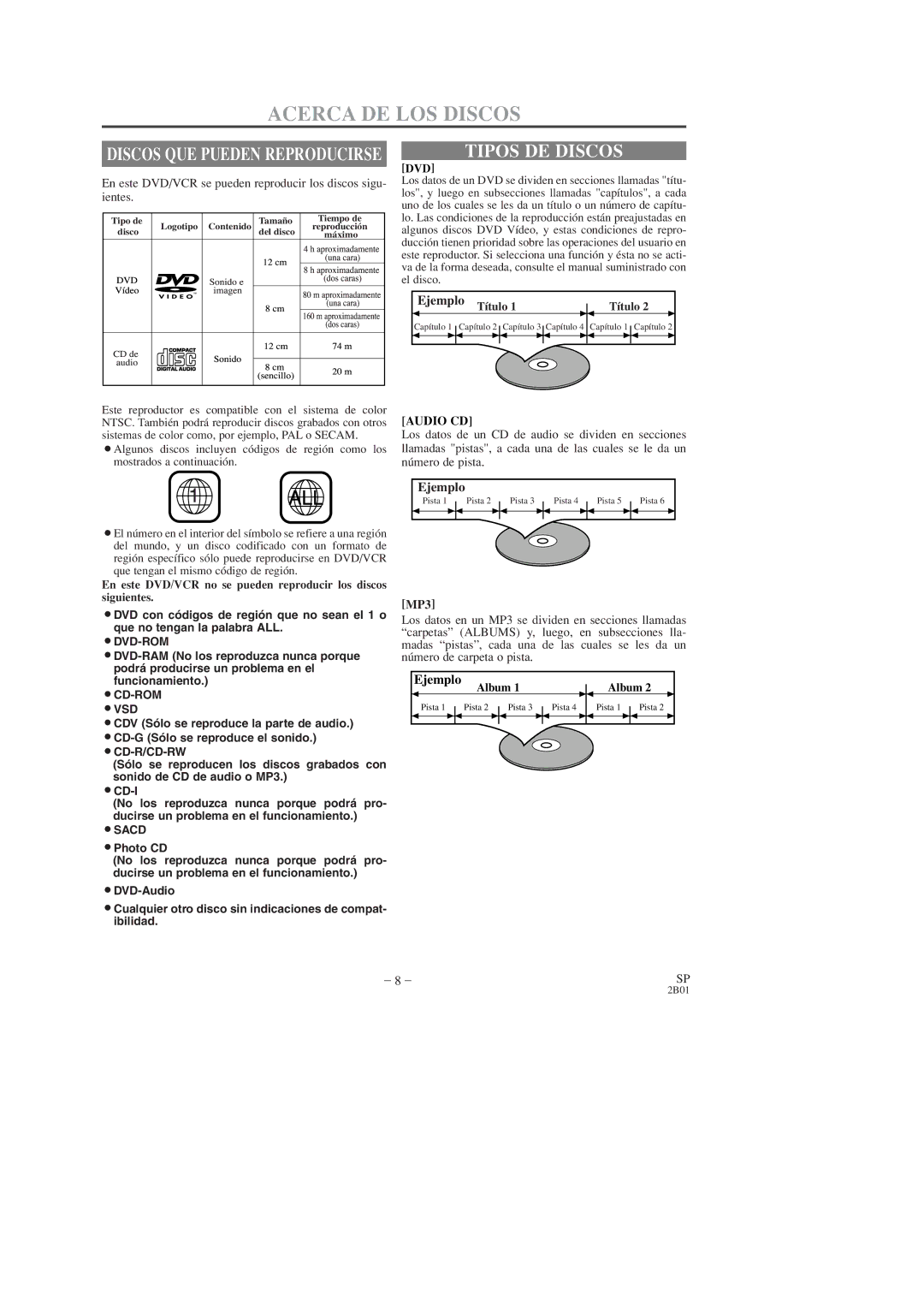 Hitachi DV-PF2U instruction manual Acerca DE LOS Discos, Tipos DE Discos, Ientes, Ejemplo Título 