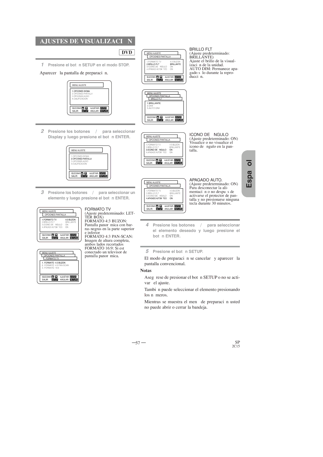 Hitachi DV-PF2U instruction manual Ajustes DE Visualización, Icono DE Ángulo 