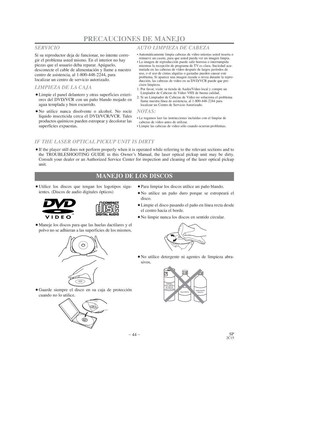 Hitachi DV-PF2U instruction manual Precauciones DE Manejo, Manejo DE LOS Discos 