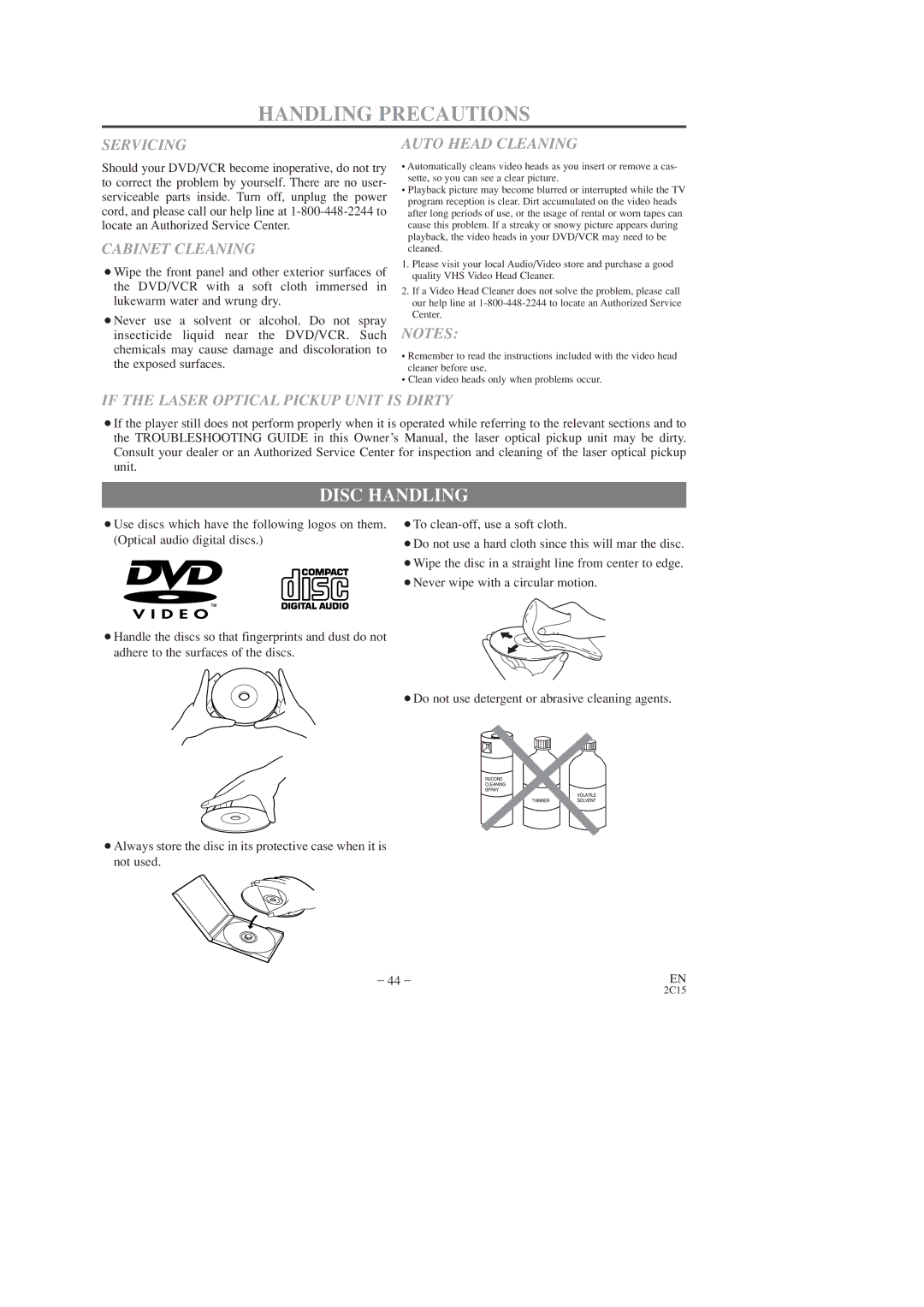 Hitachi DV-PF2U instruction manual Handling Precautions, Disc Handling 