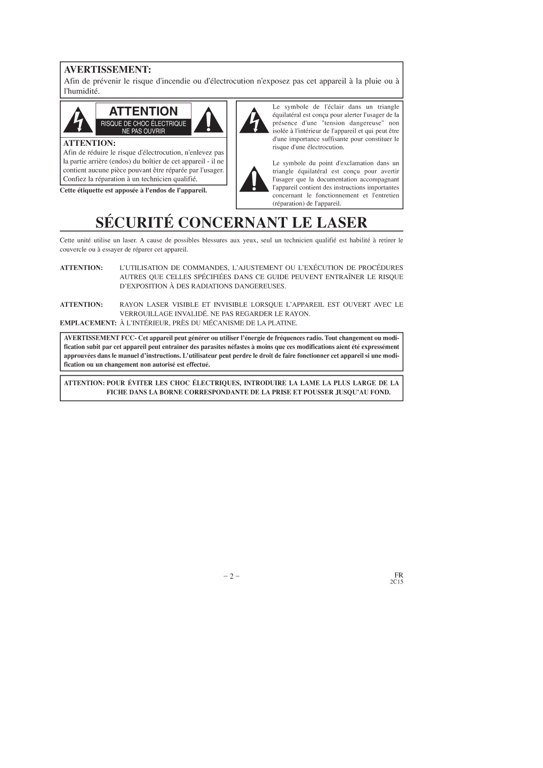 Hitachi DV-PF2U instruction manual Sécurité Concernant LE Laser 