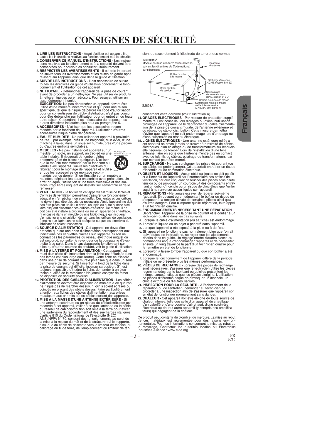 Hitachi DV-PF2U instruction manual Consignes DE Sécurité 