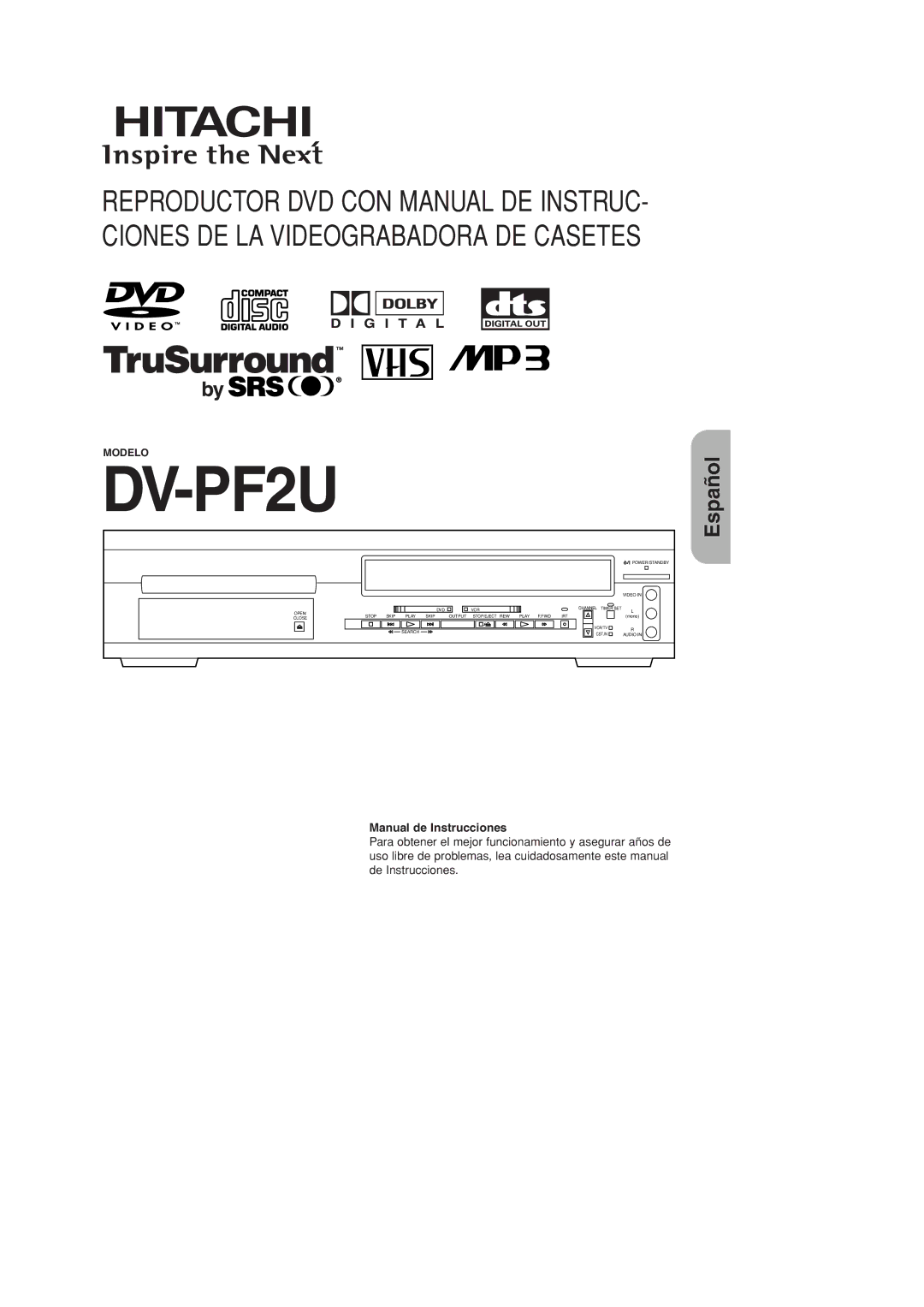 Hitachi DV-PF2U instruction manual Manual de Instrucciones 