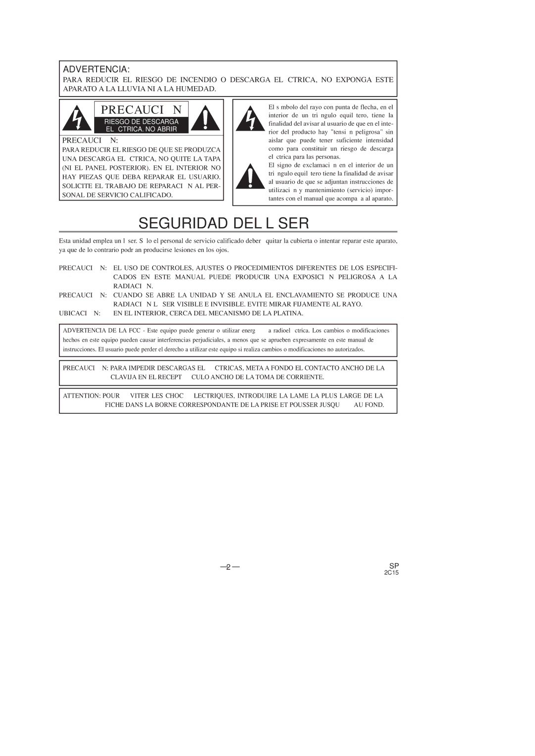 Hitachi DV-PF2U instruction manual Seguridad DEL Láser 