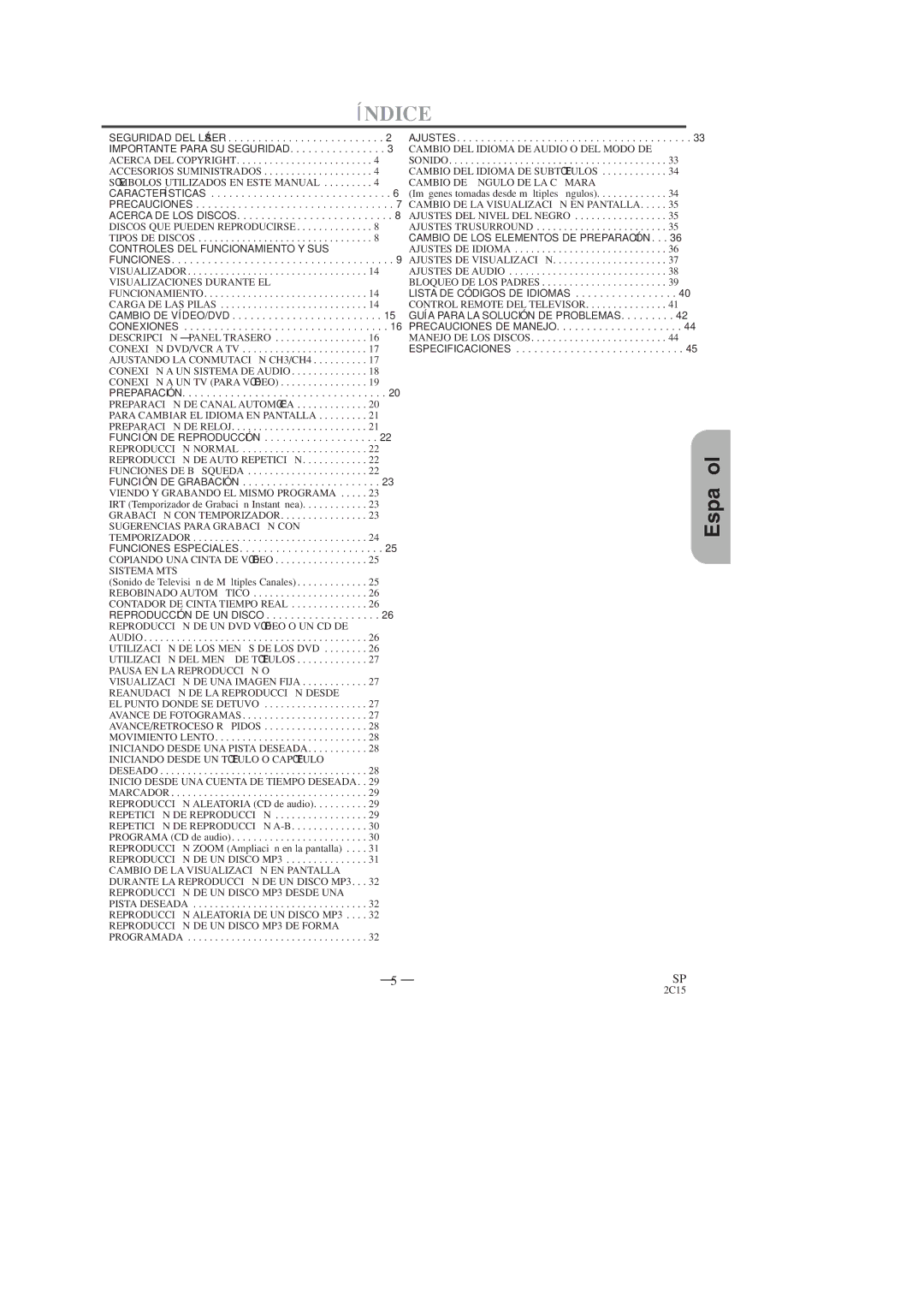 Hitachi DV-PF2U instruction manual Índice, Controles DEL Funcionamiento Y SUS 