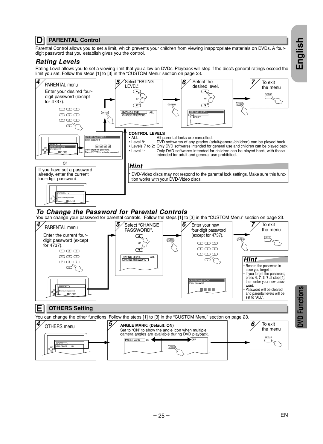 Hitachi DV-PF35U instruction manual Parental Control, Others Setting, Others menu 