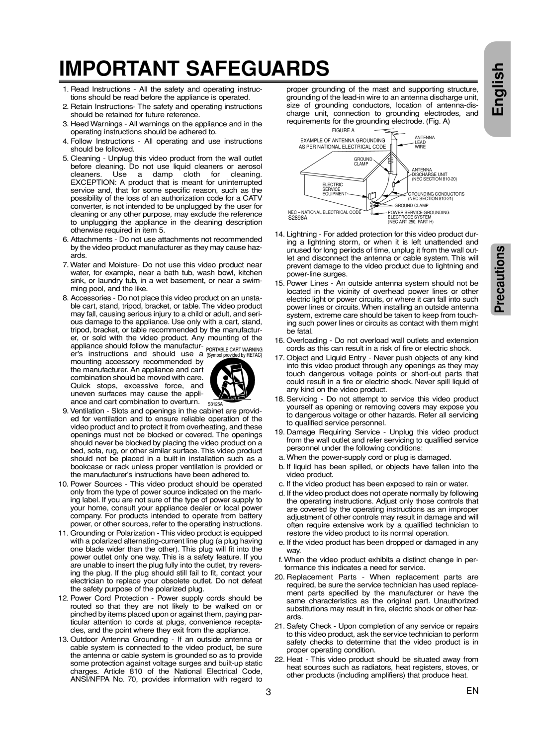 Hitachi DV-PF35U instruction manual Important Safeguards 