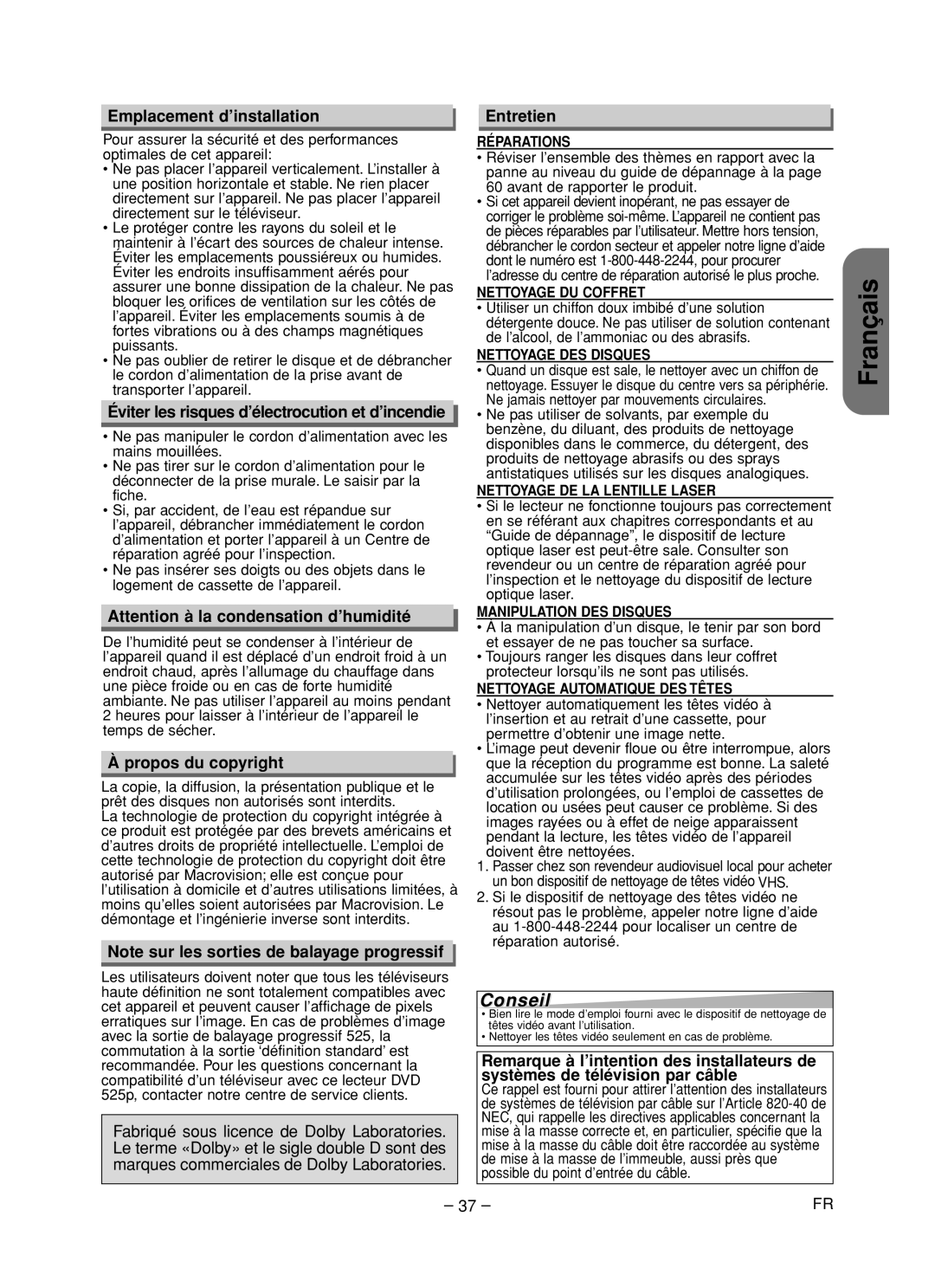 Hitachi DV-PF35U Emplacement d’installation, Éviter les risques d’électrocution et d’incendie, Propos du copyright 