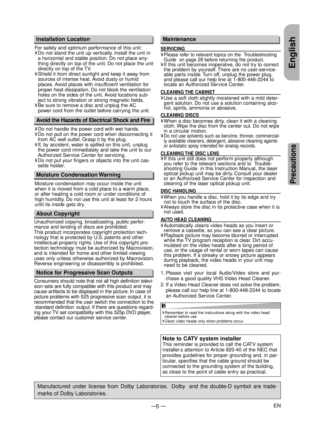 Hitachi DV-PF35USTOP Installation Location, Avoid the Hazards of Electrical Shock and Fire, Moisture Condensation Warning 