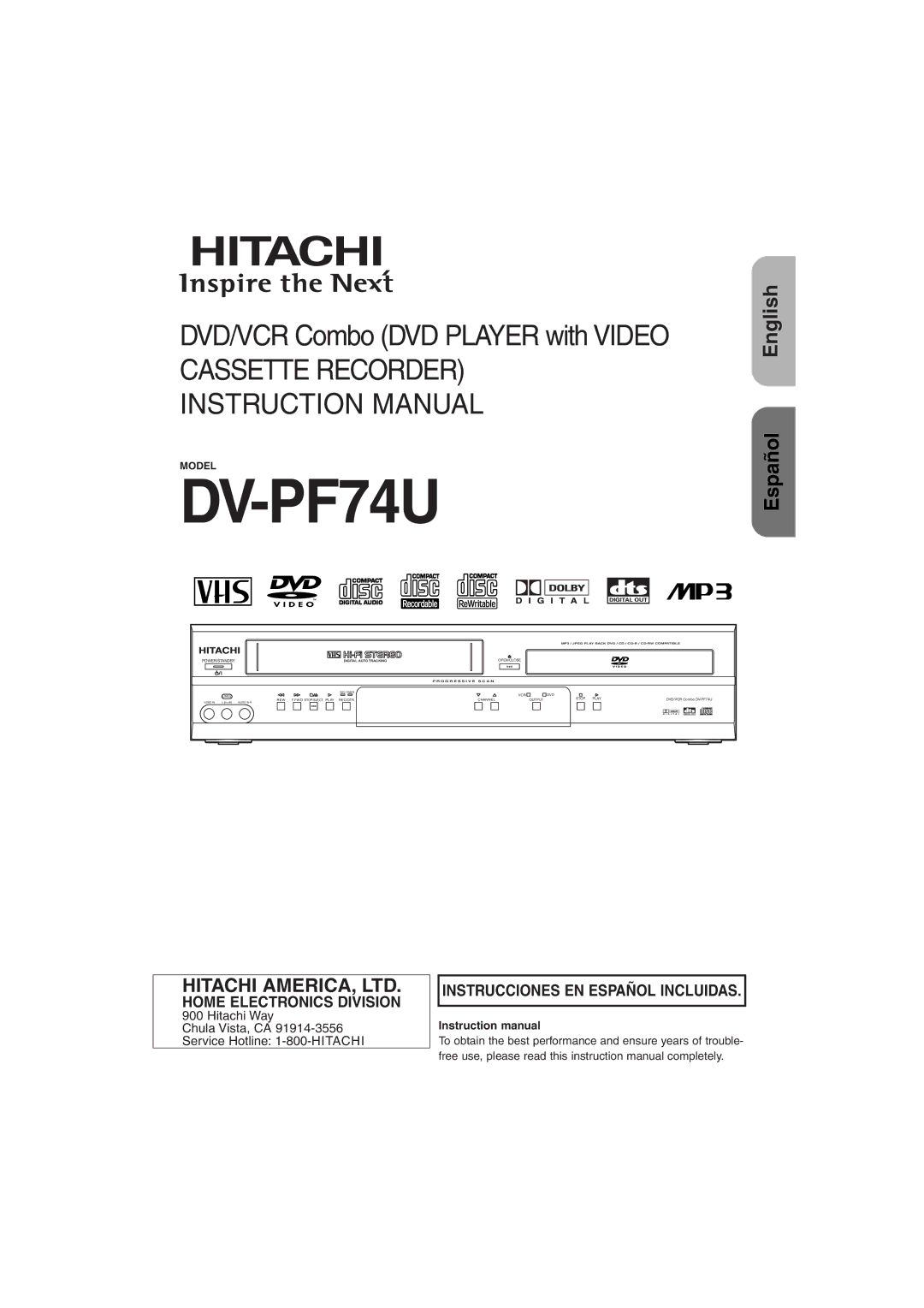 Hitachi DV PF74U instruction manual DV-PF74U 