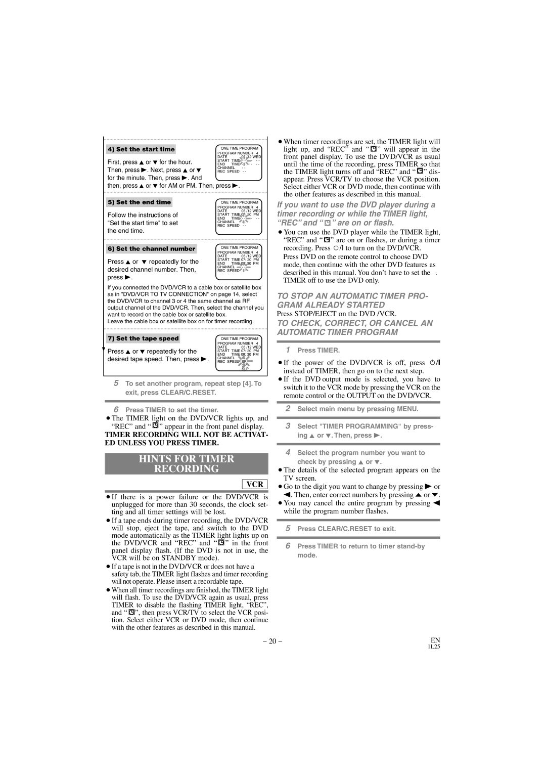 Hitachi DV PF74U instruction manual Hints for Timer Recording, To Stop AN Automatic Timer PRO- Gram Already Started 